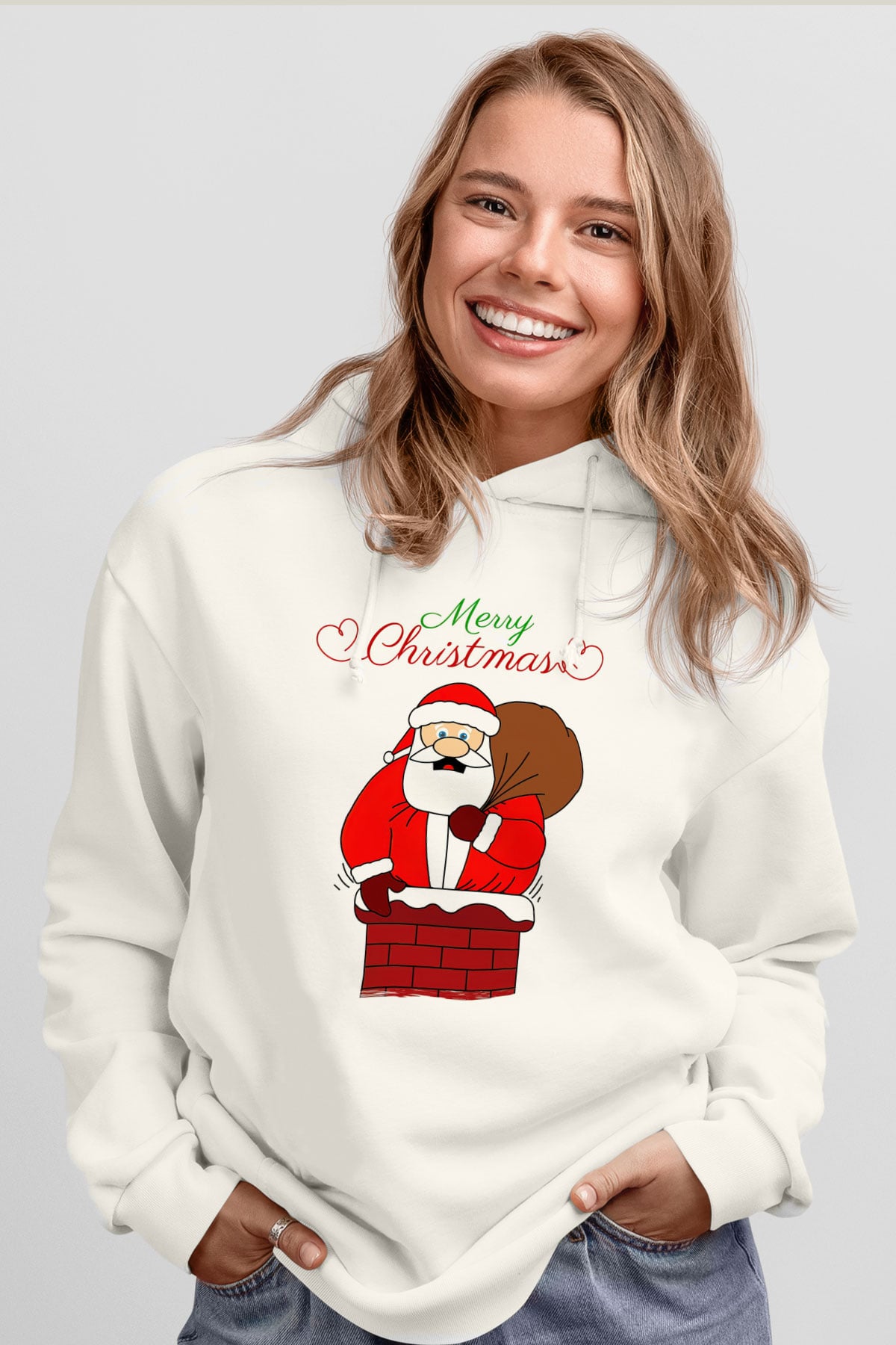 Yılbaşı Beyaz Unisex Kapüşonlu Sweatshirt