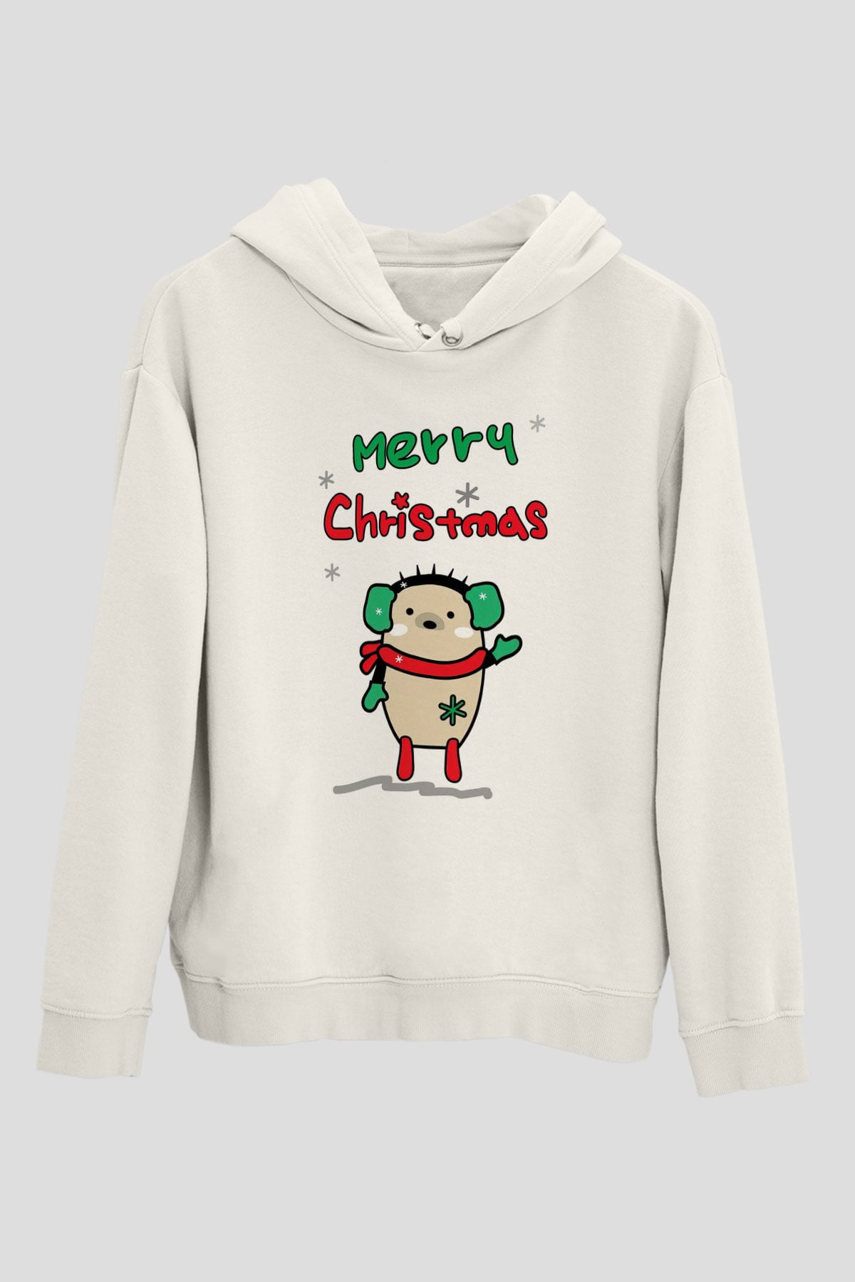 Yılbaşı Beyaz Unisex Kapüşonlu Sweatshirt