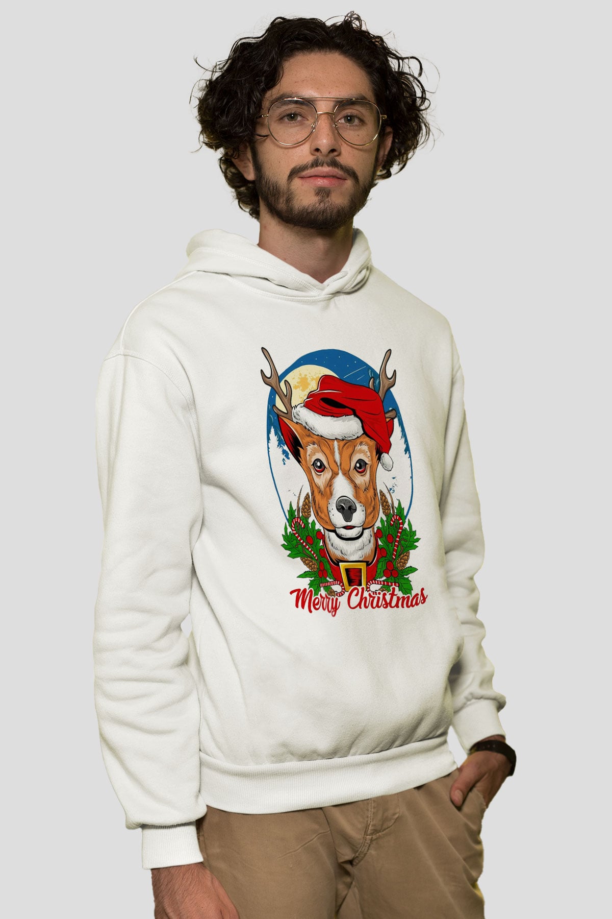 Yılbaşı Beyaz Unisex Kapüşonlu Sweatshirt