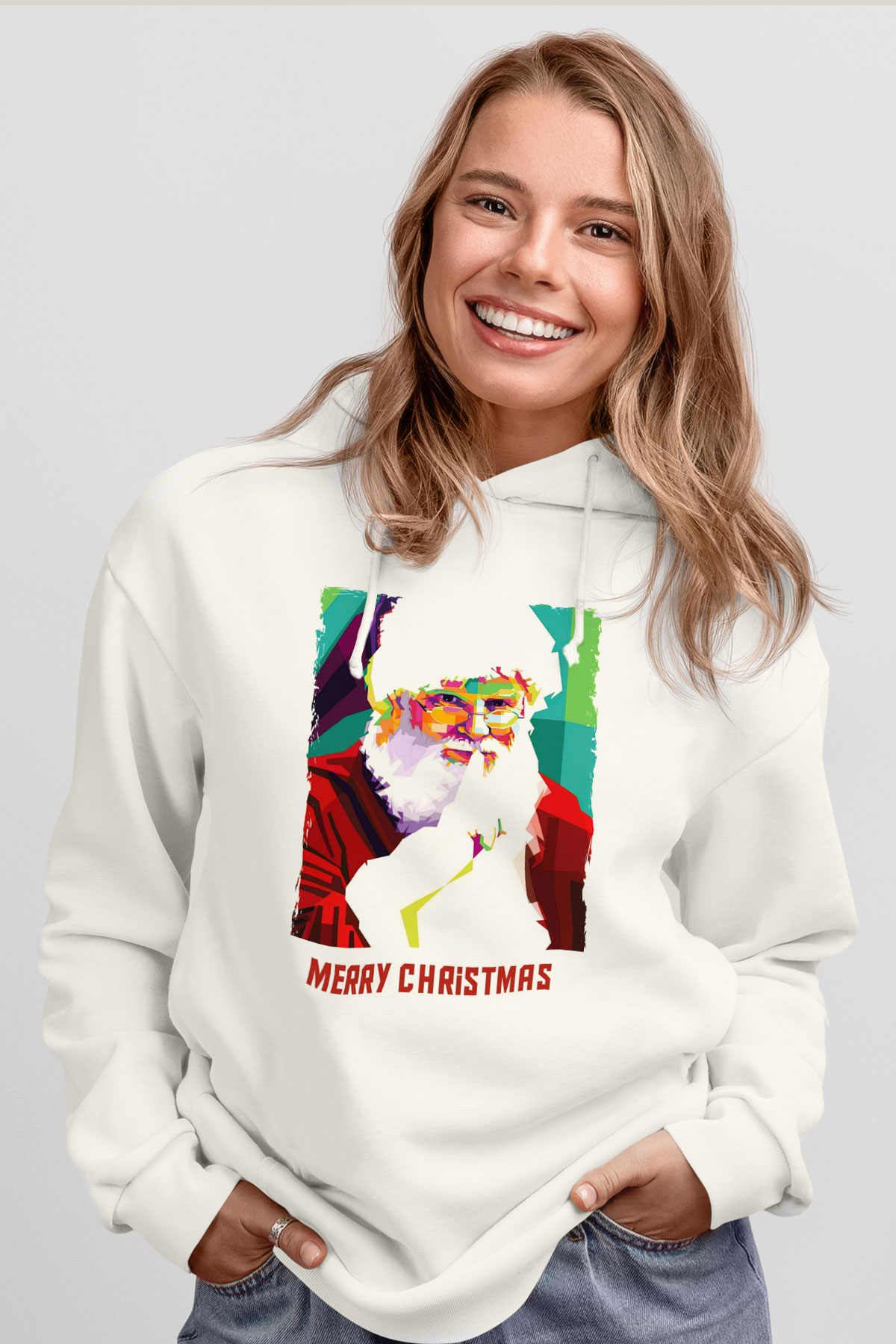 Yılbaşı Beyaz Unisex Kapüşonlu Sweatshirt