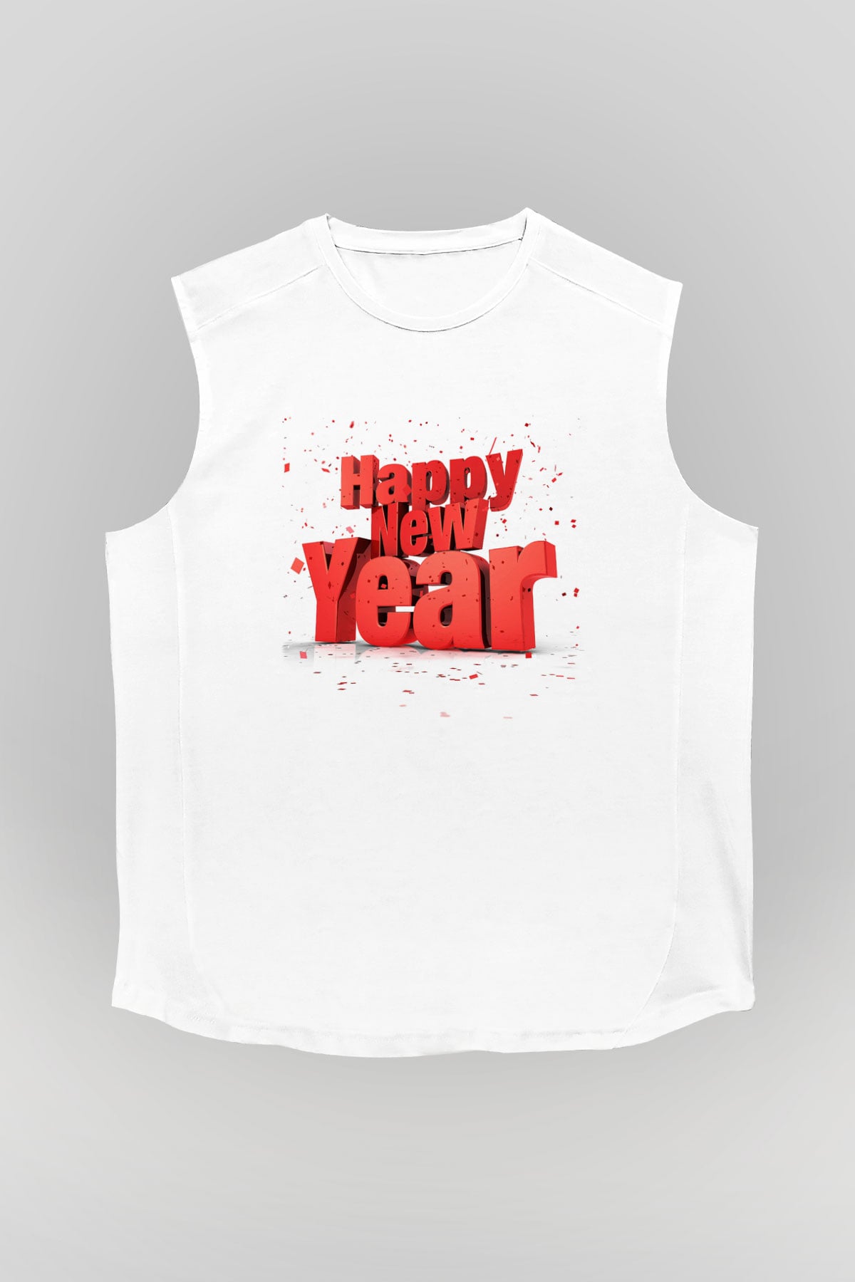 Yılbaşı Beyaz Unisex Kolsuz Tişört