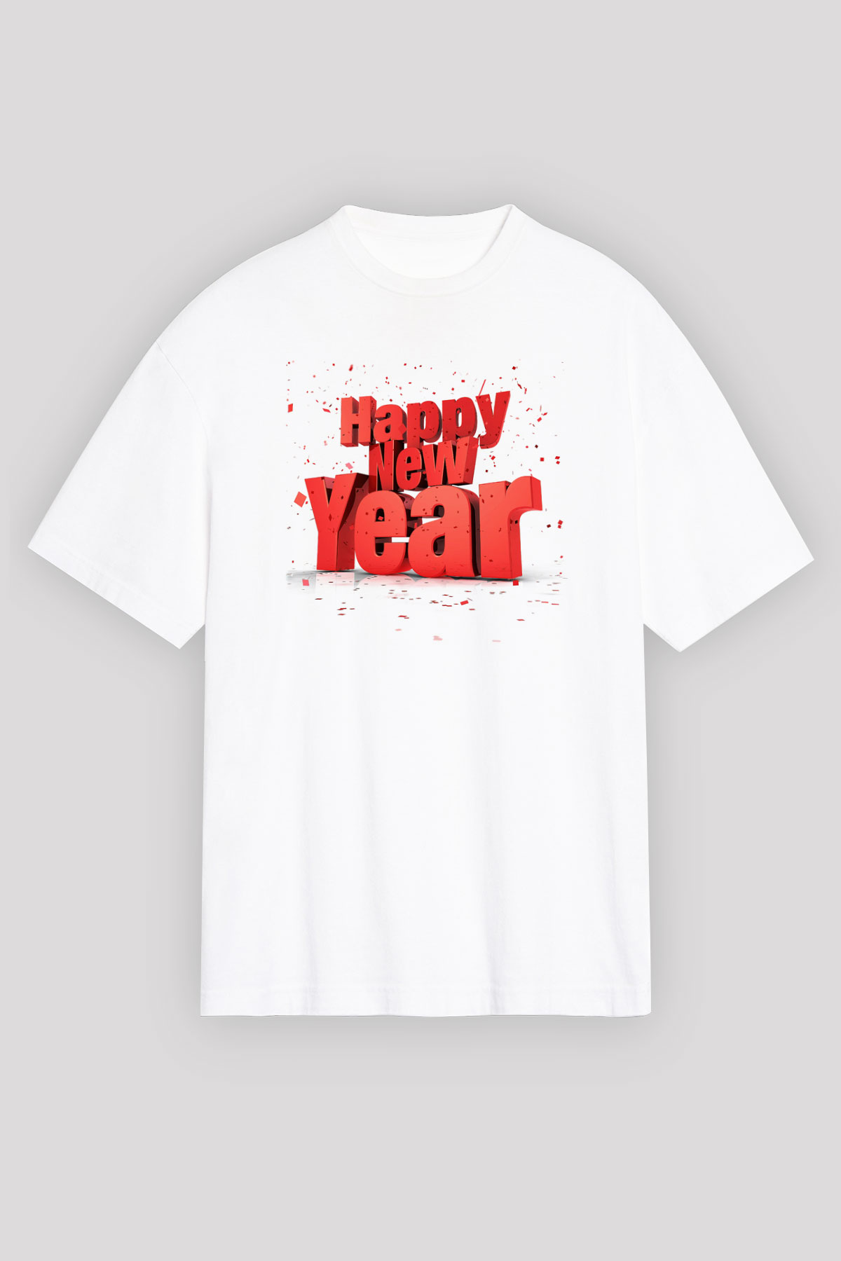 Yılbaşı Beyaz Unisex Oversize Tişört T-Shirt