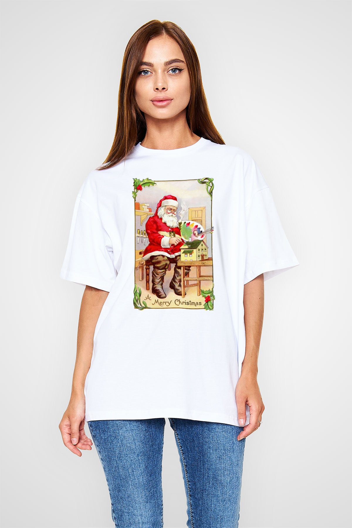 Yılbaşı Beyaz Unisex Oversize Tişört T-Shirt