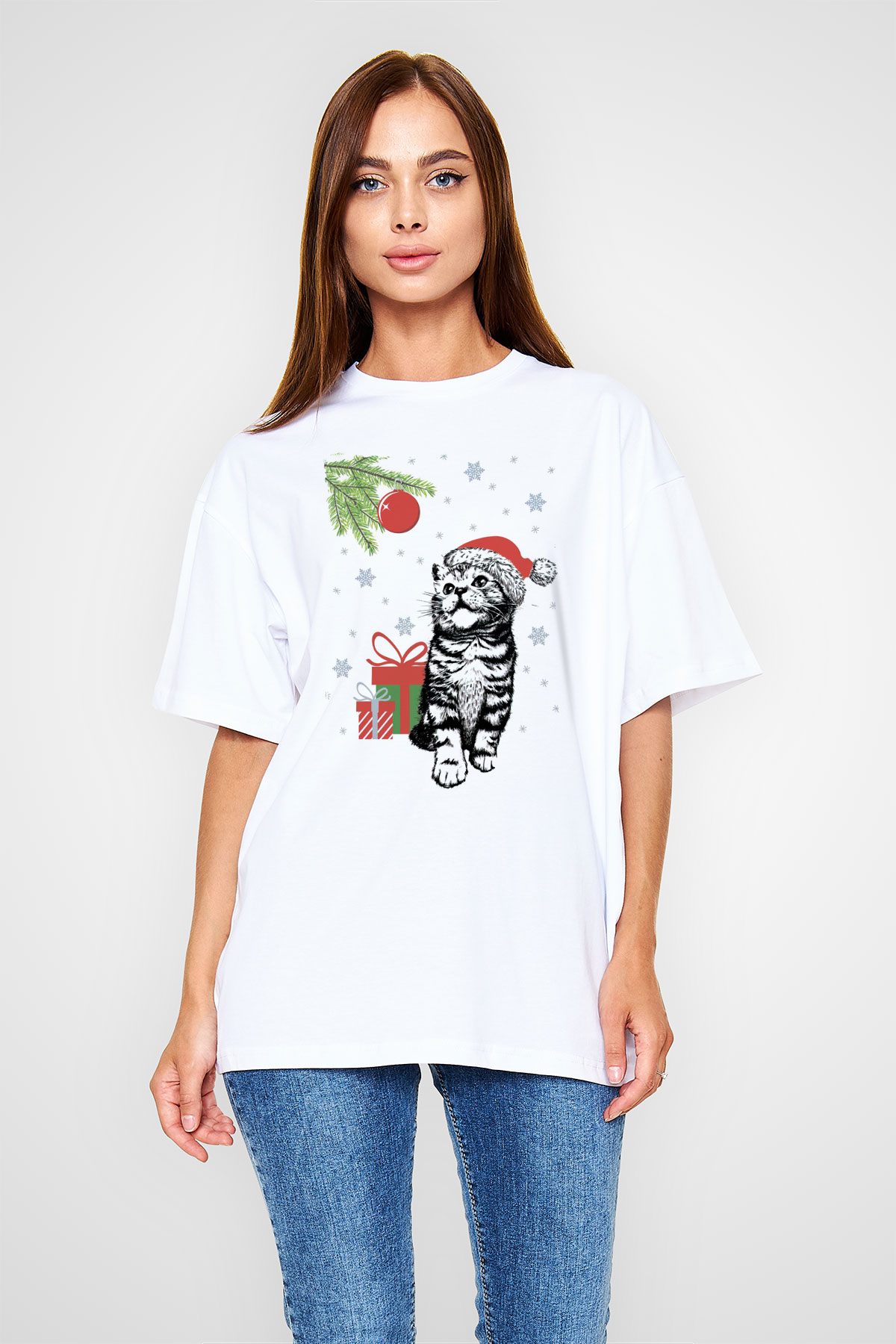 Yılbaşı Beyaz Oversize Tişört Oversize T-shirt - TişörtFabrikası