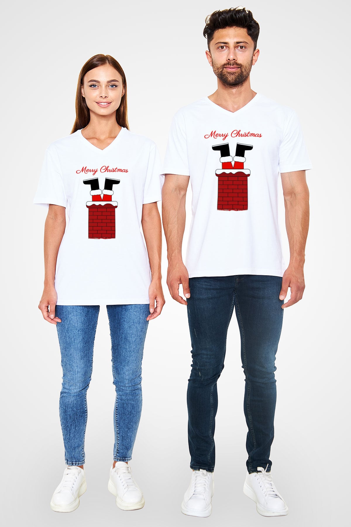 Yılbaşı Beyaz Unisex V Yaka Tişört