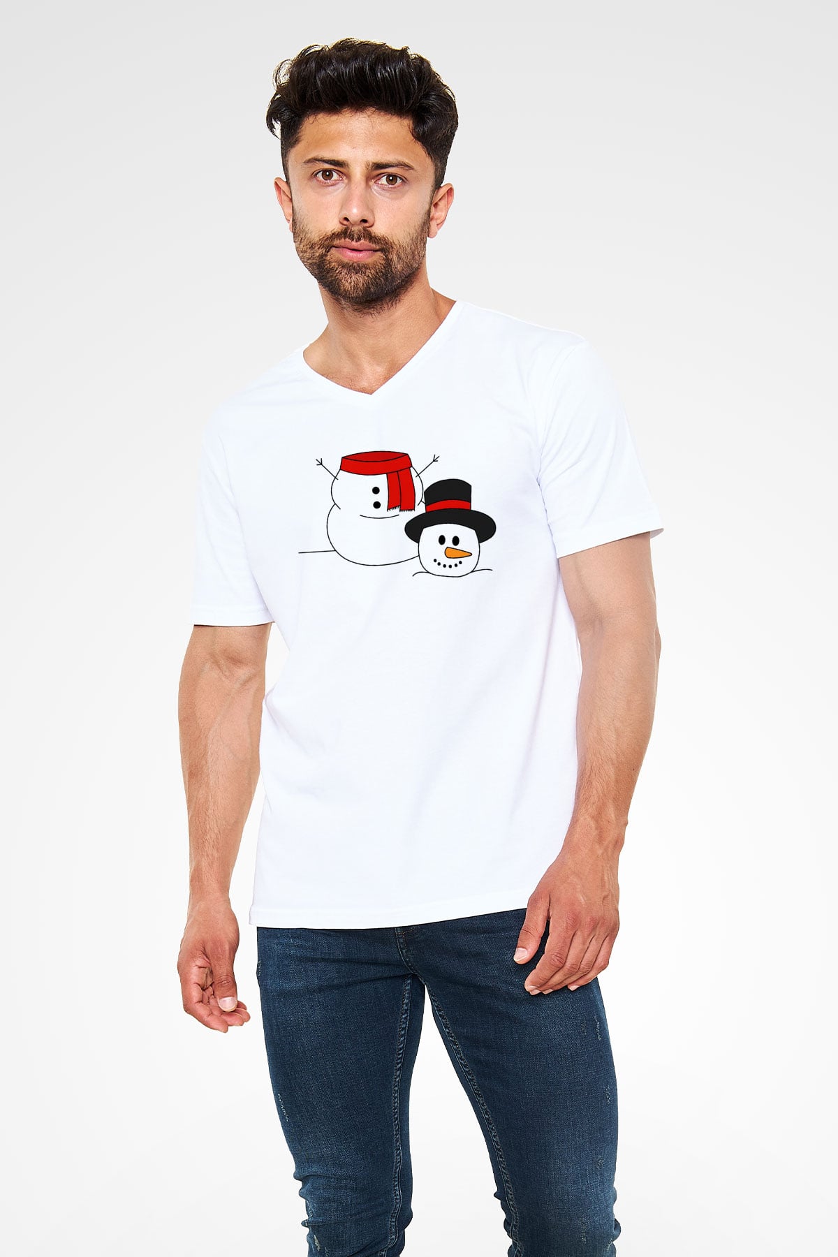 Yılbaşı Beyaz Unisex V Yaka Tişört