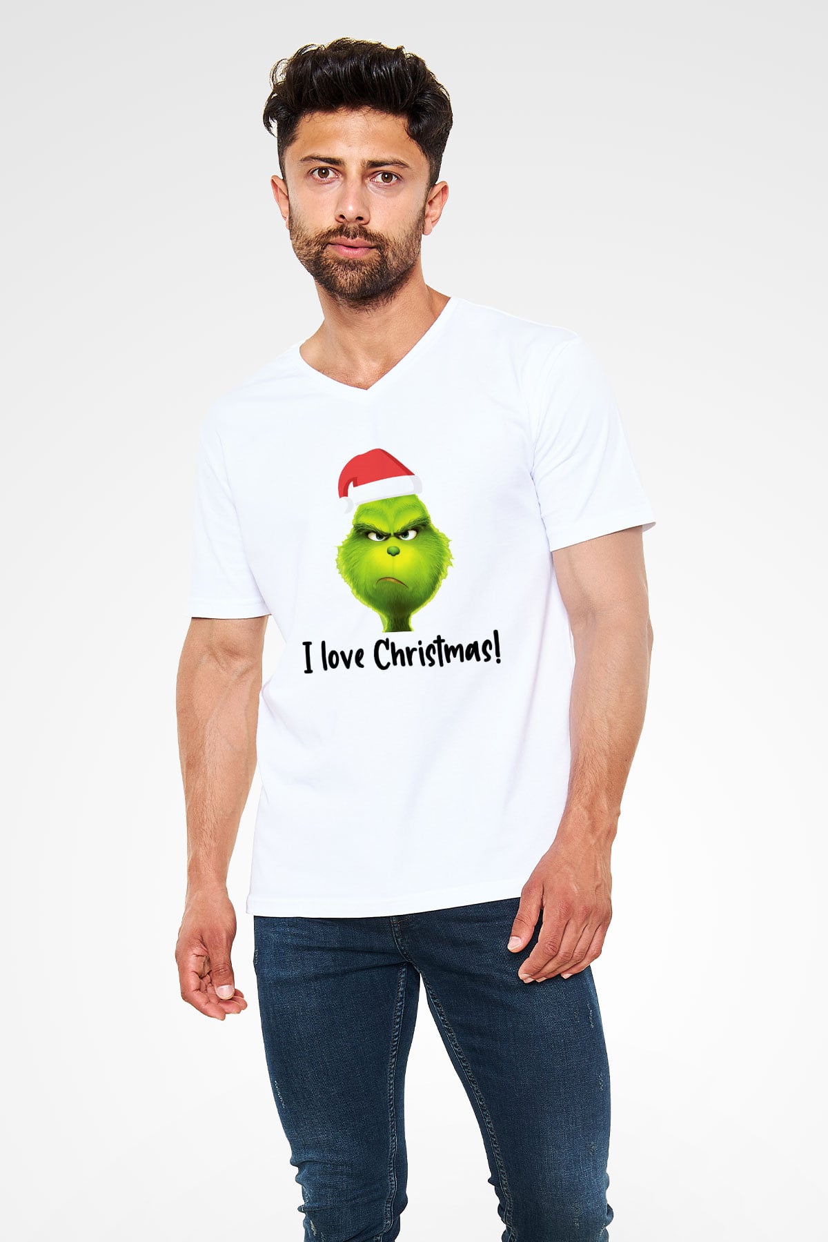 Yılbaşı Beyaz Unisex V Yaka Tişört