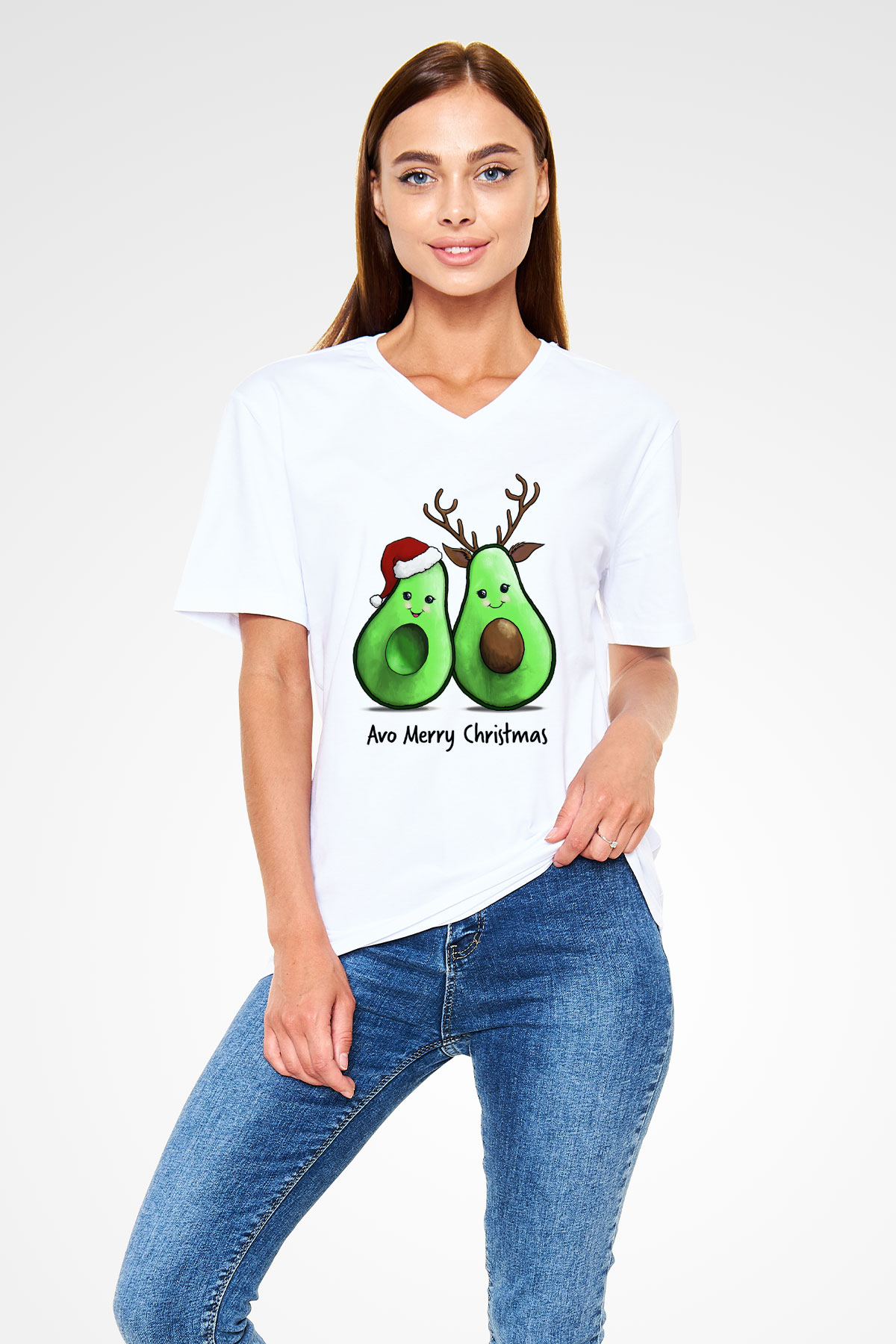 Yılbaşı Beyaz Unisex V Yaka Tişört