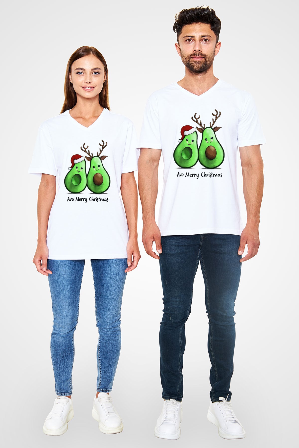 Yılbaşı Beyaz Unisex V Yaka Tişört