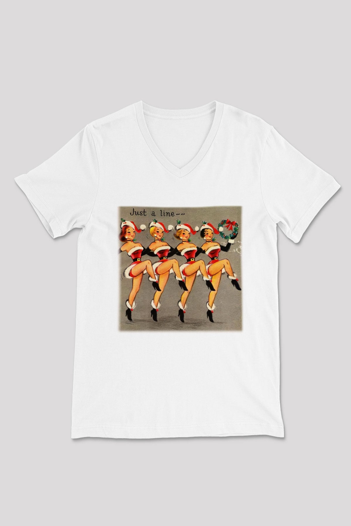 Yılbaşı Beyaz Unisex V Yaka Tişört T-Shirt