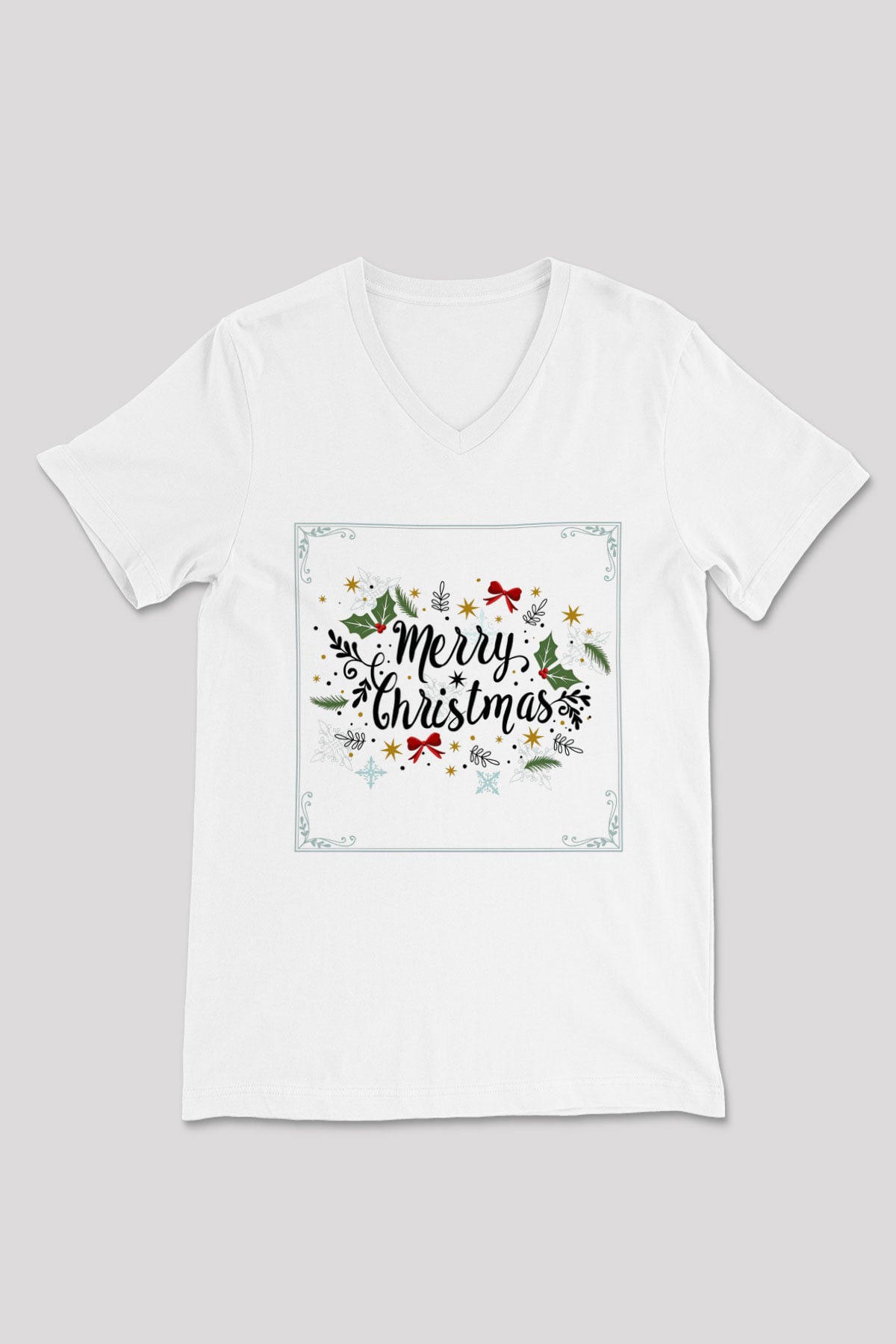 Yılbaşı Beyaz Unisex V Yaka Tişört T-Shirt