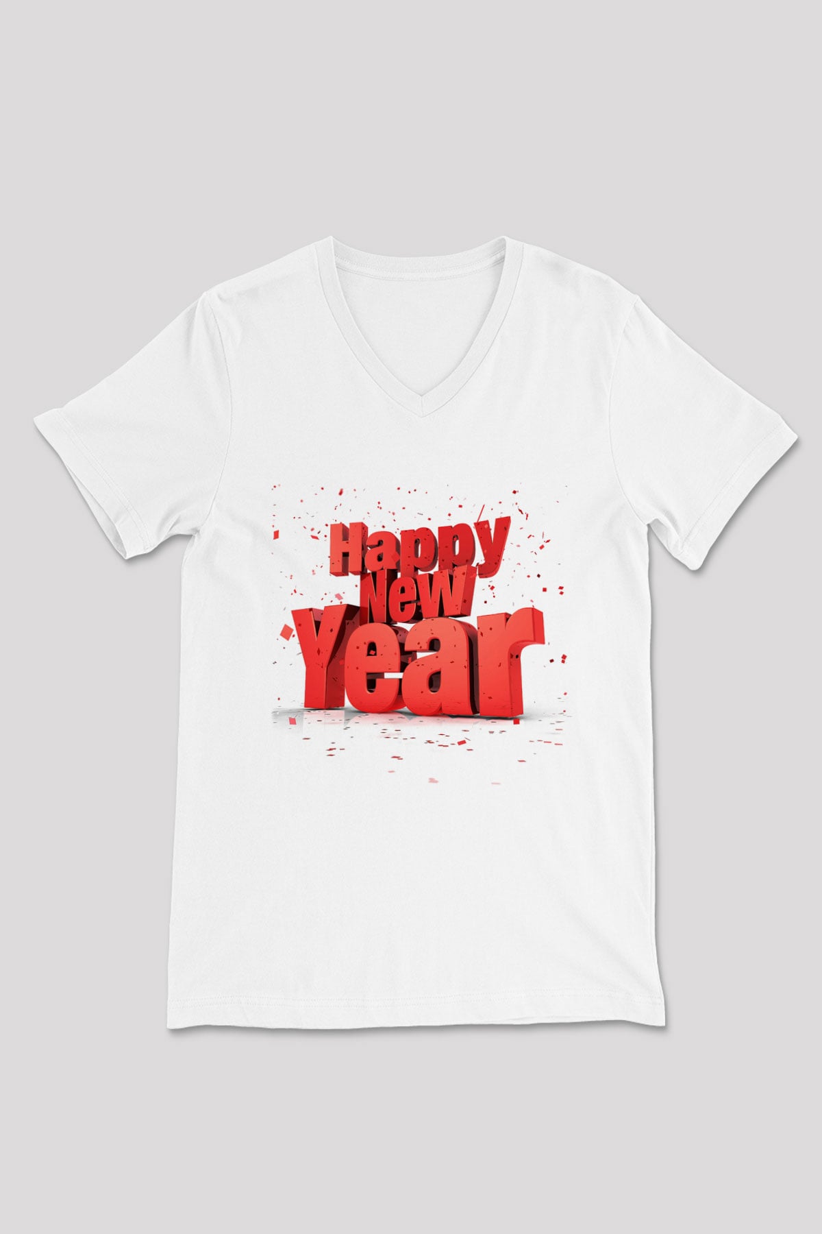 Yılbaşı Beyaz Unisex V Yaka Tişört T-Shirt