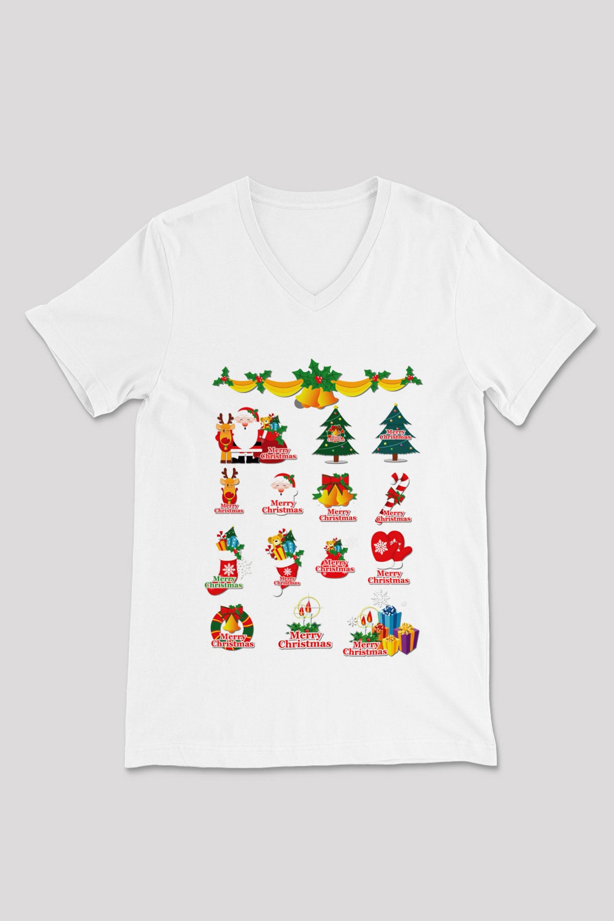 Yılbaşı Beyaz Unisex V Yaka Tişört T-Shirt