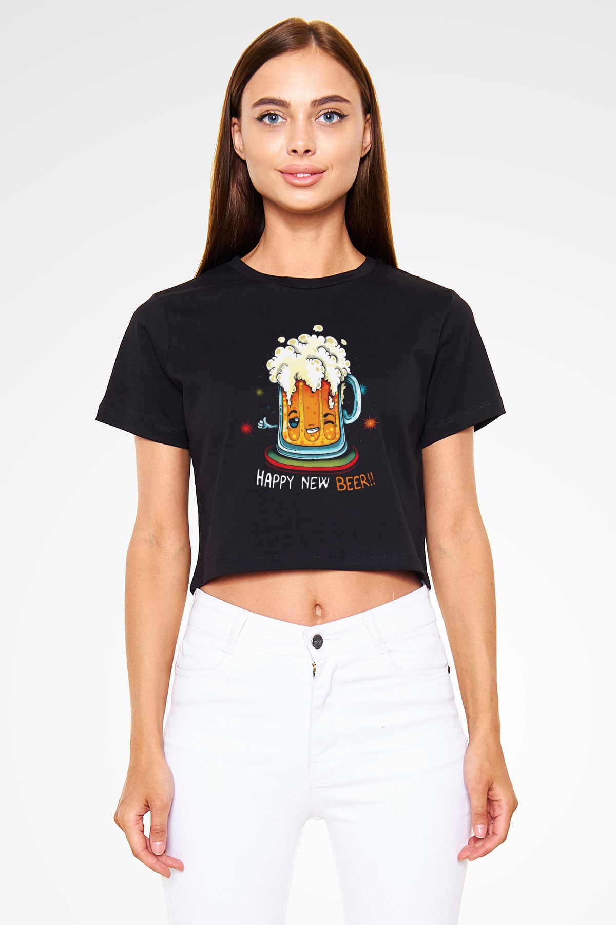Yılbaşı Siyah  Crop Top Tişört