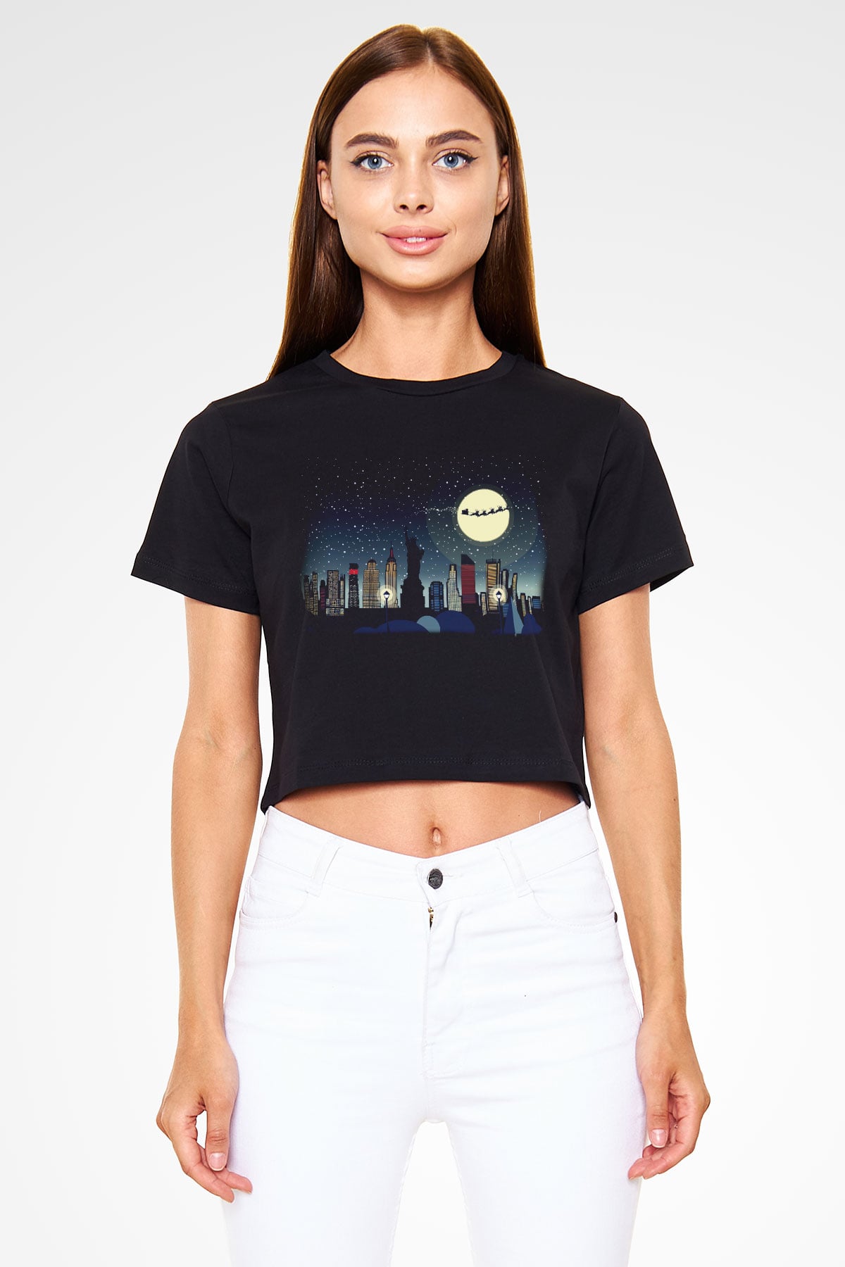 Yılbaşı Siyah Crop Top Tişört