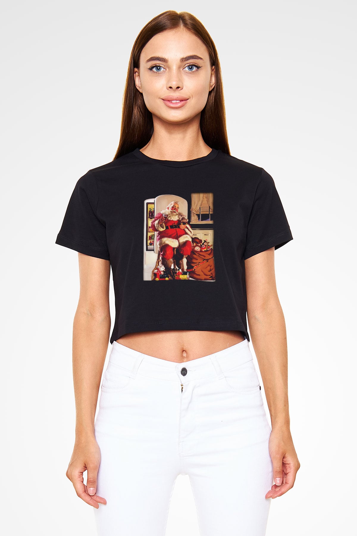 Yılbaşı Siyah Crop Top Tişört