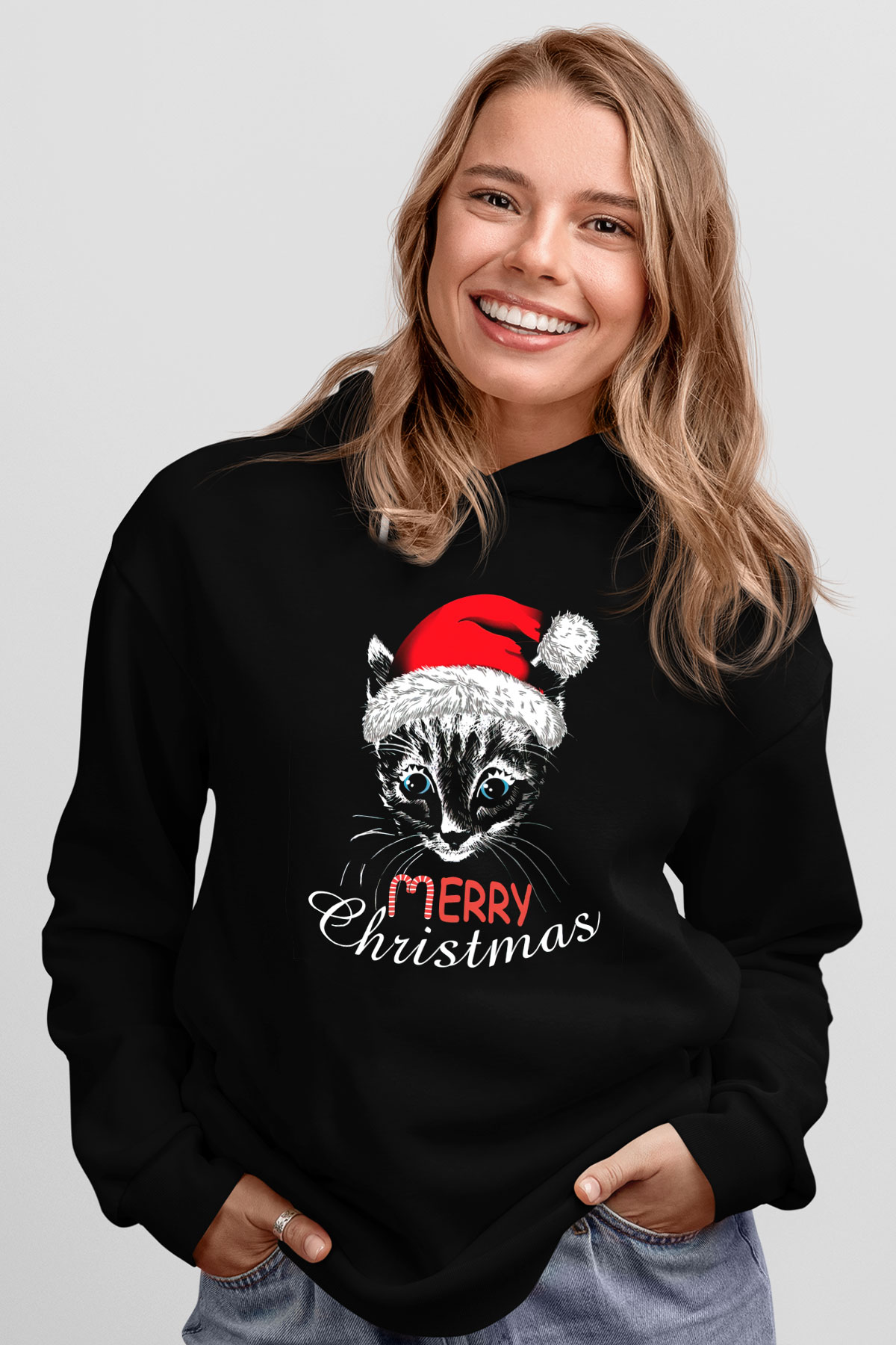 Yılbaşı Siyah Unisex Kapüşonlu Sweatshirt