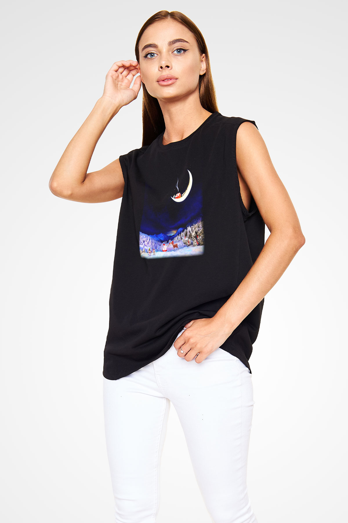 Yılbaşı Siyah Unisex Kolsuz Tişört