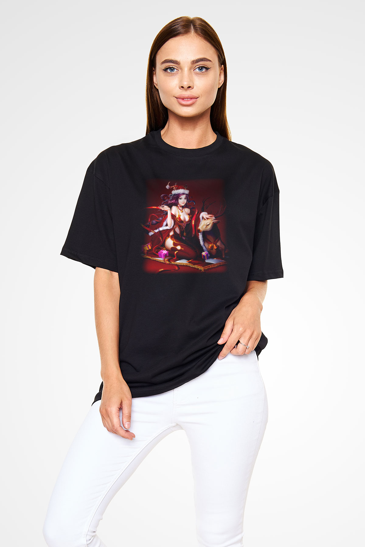 Yılbaşı Siyah Unisex Oversize Tişört T-Shirt