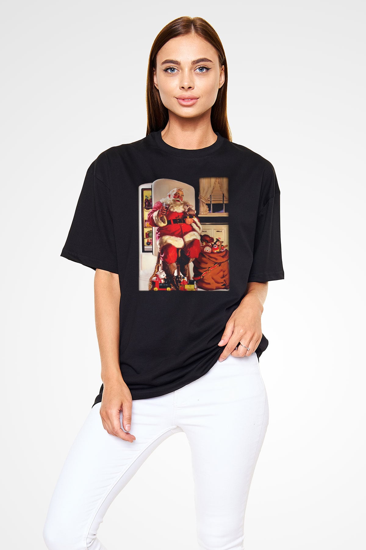 Yılbaşı Siyah Unisex Oversize Tişört T-Shirt