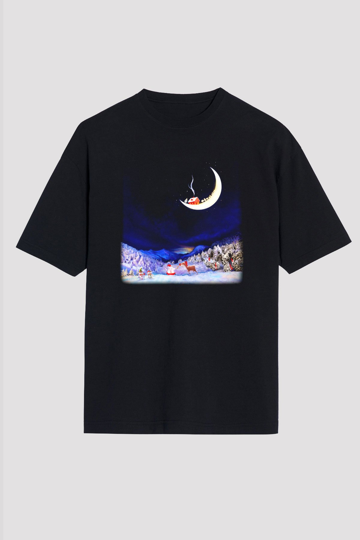Yılbaşı Siyah Unisex Oversize Tişört T-Shirt