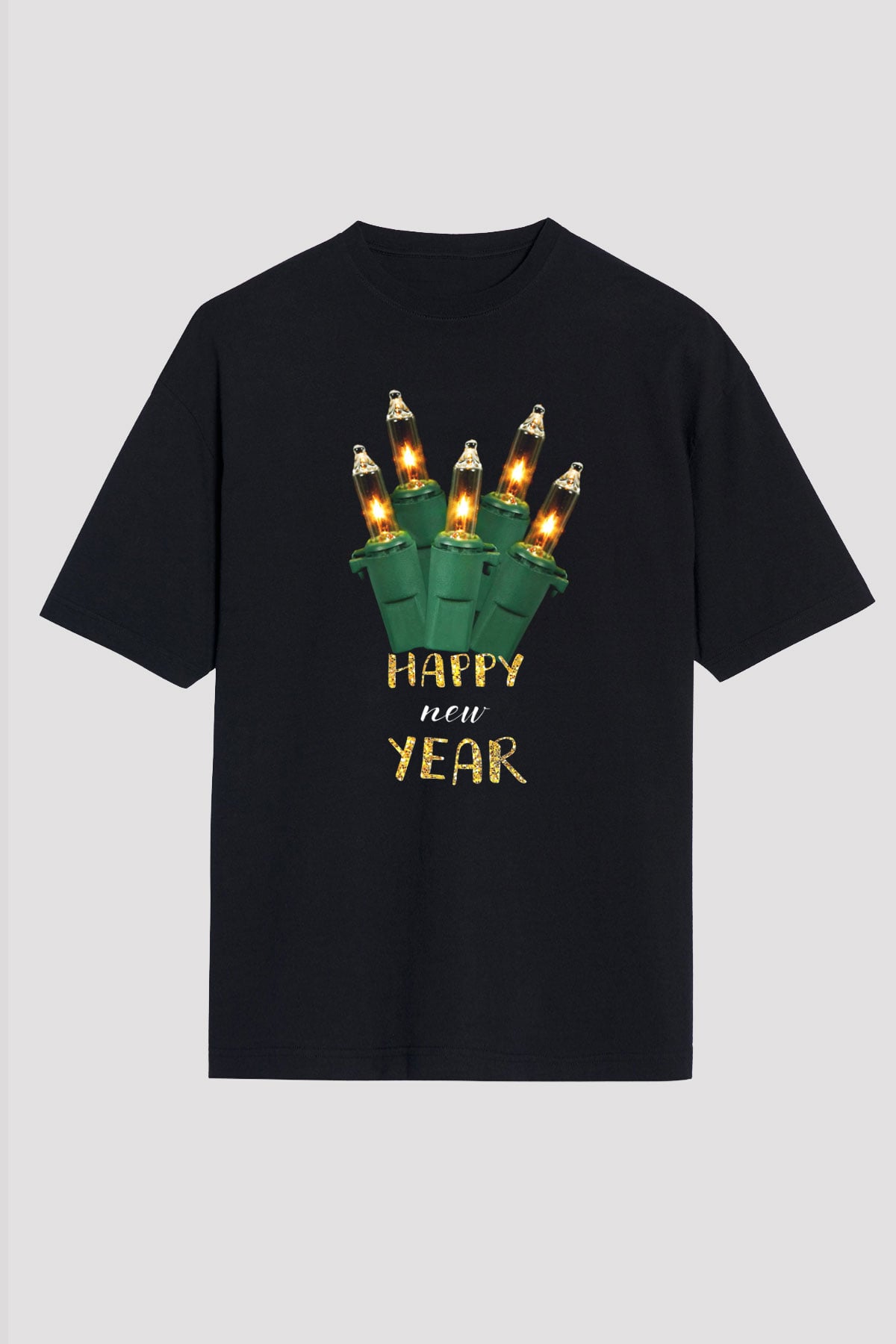 Yılbaşı Siyah Unisex Oversize Tişört T-Shirt