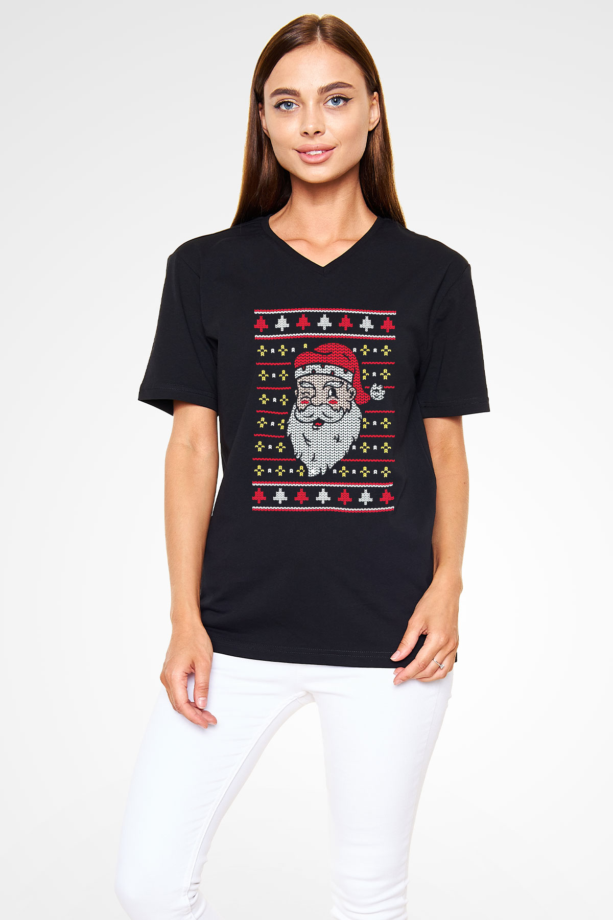 Yılbaşı Siyah Unisex V Yaka Tişört