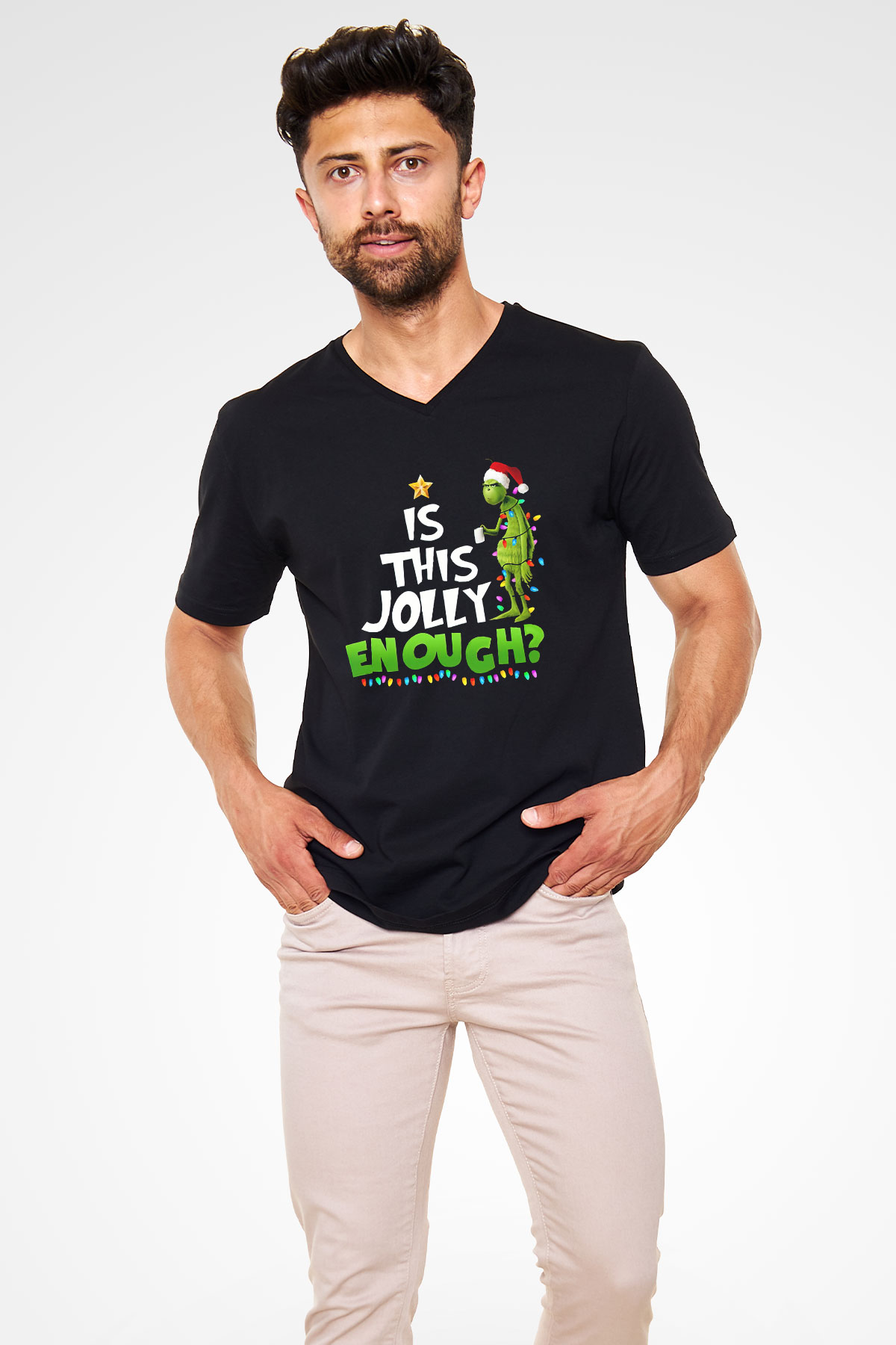 Yılbaşı Siyah Unisex V Yaka Tişört