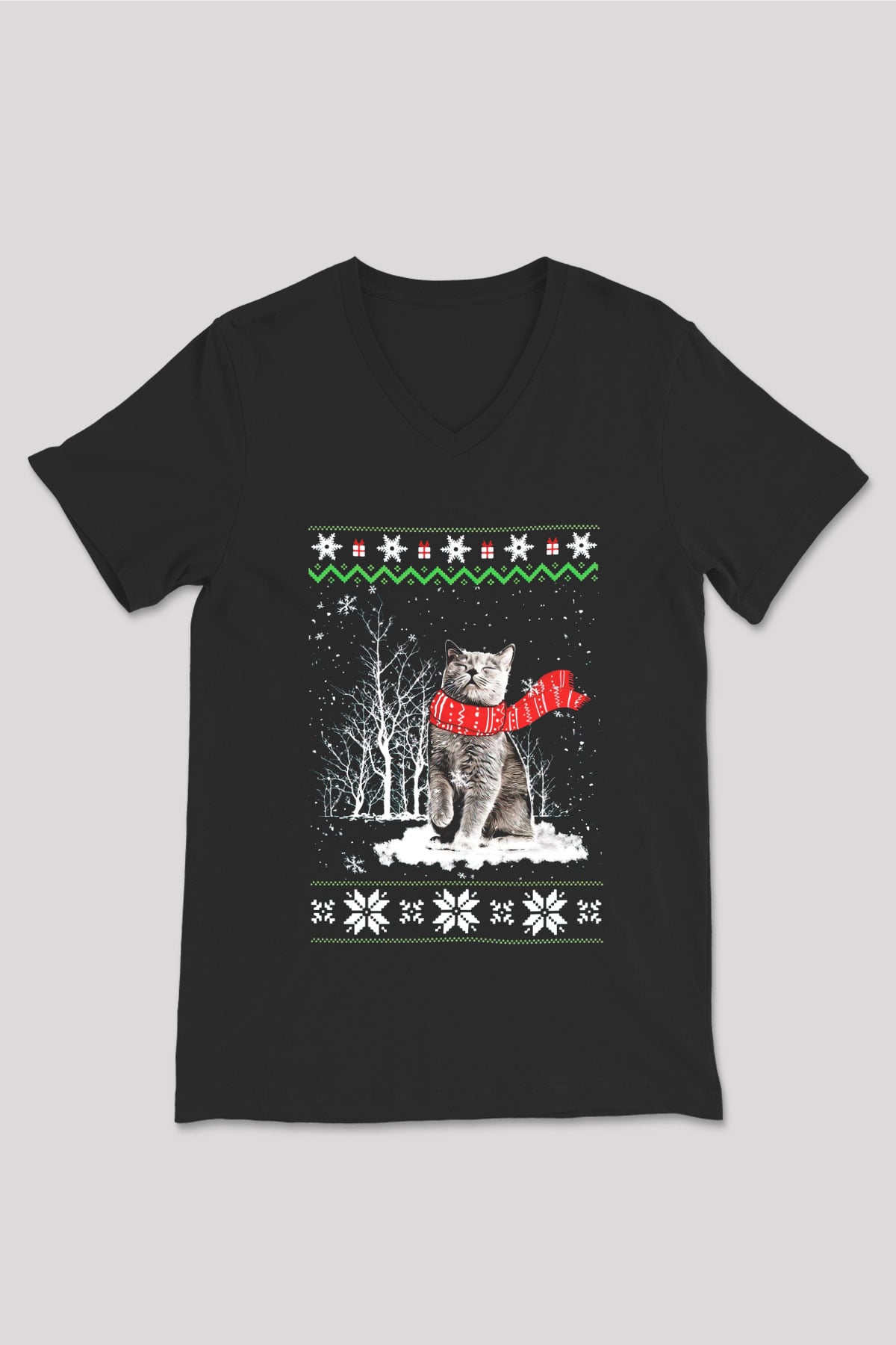 Yılbaşı Siyah Unisex V Yaka Tişört