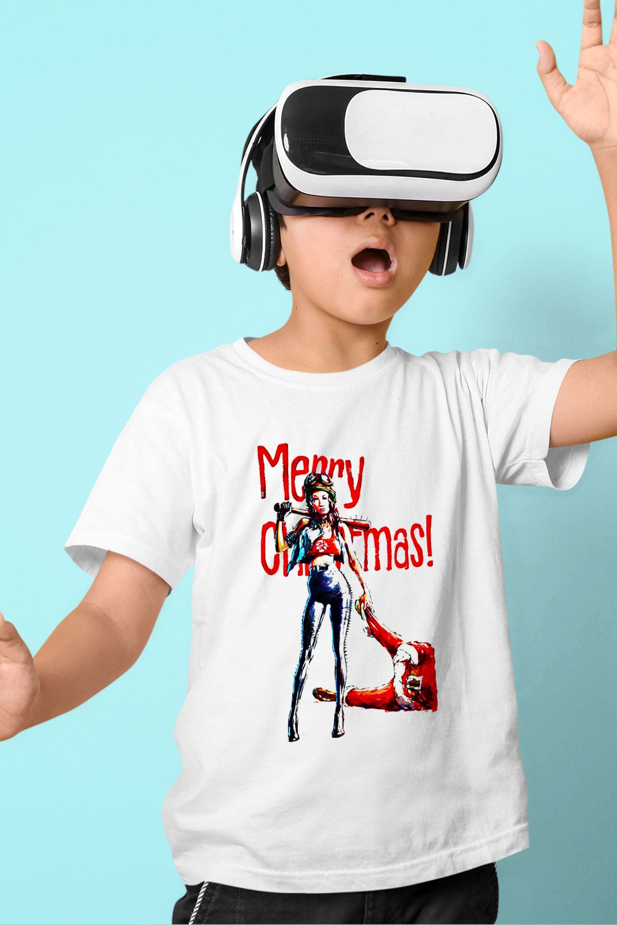 Yılbaşı Yeni Yıl Christmas Baskılı Beyaz Unisex Çocuk Tişört
