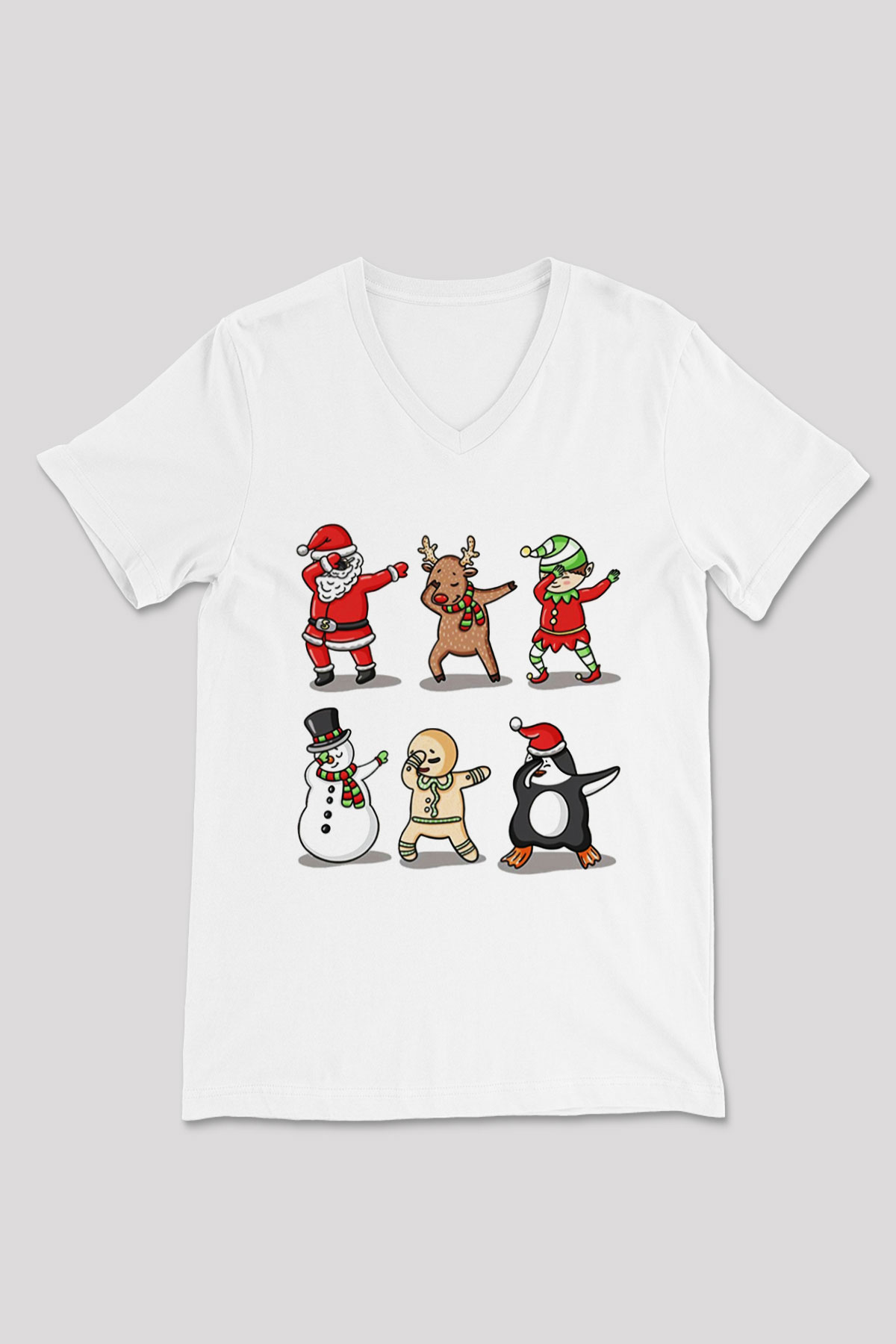 Yılbaşı Yeni Yıl Christmas Beyaz Unisex V Yaka Tişört T-Shirt