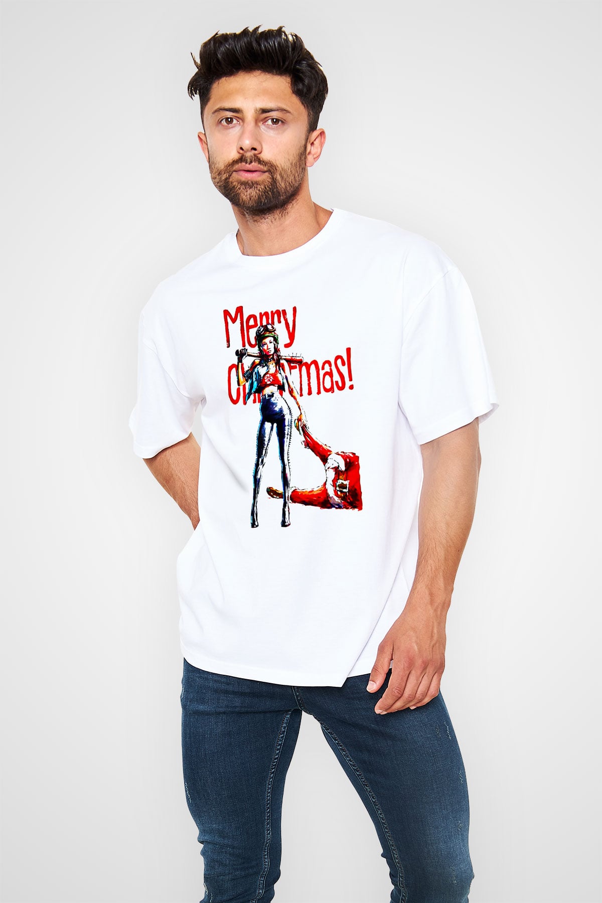 Yılbaşı Yeni Yıl Christmas Beyaz Unisex Oversize Tişört T-Shirt