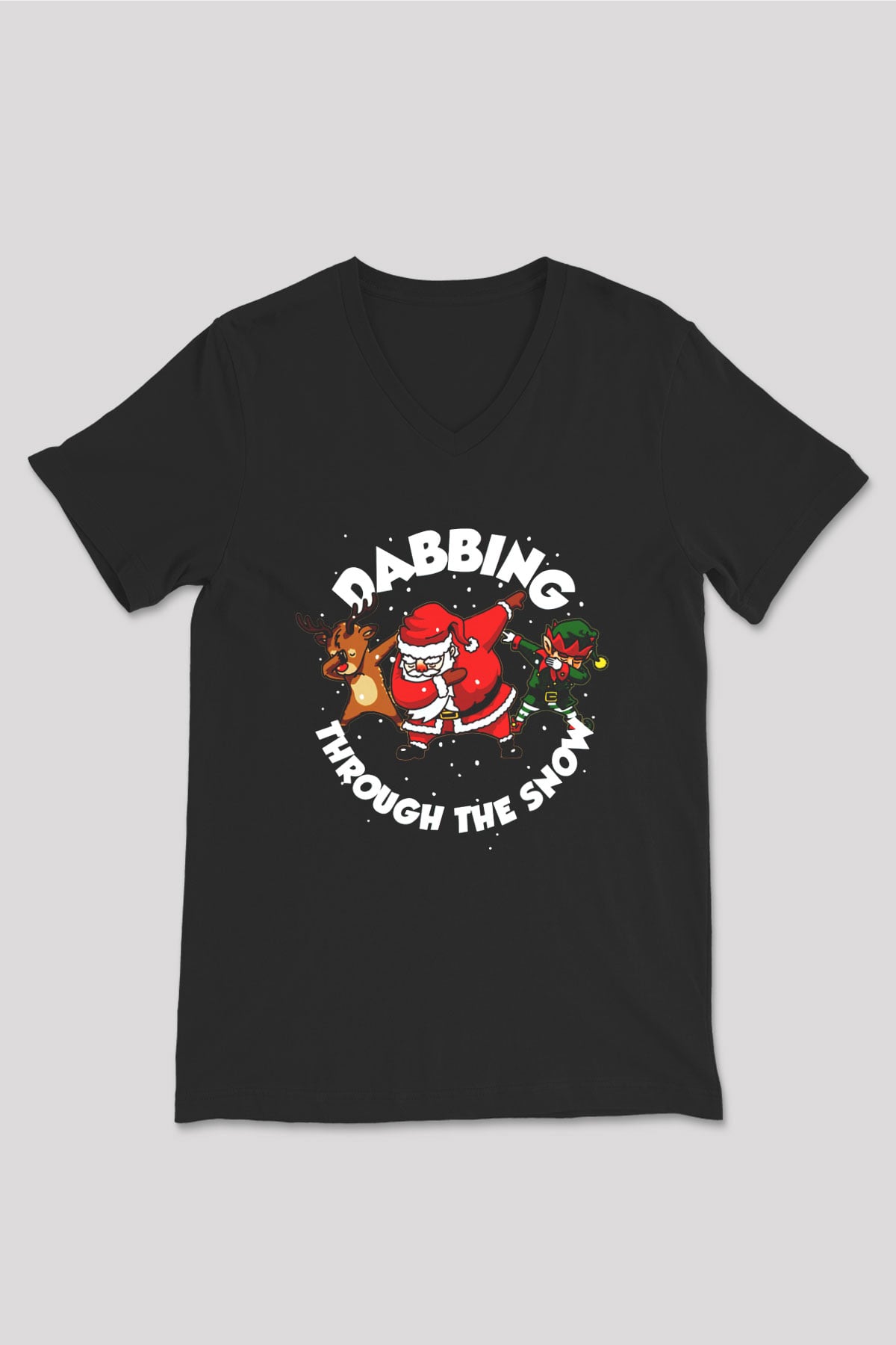 Yılbaşı Yeni Yıl Christmas Siyah Unisex V Yaka Tişört T-Shirt