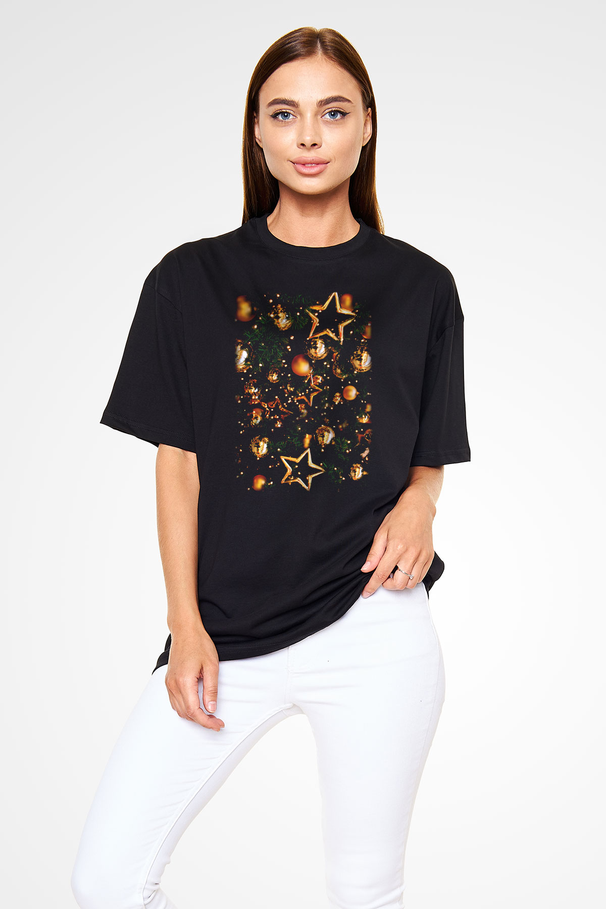 Yılbaşı Yeni Yıl Siyah Unisex Oversize Tişört T-Shirt