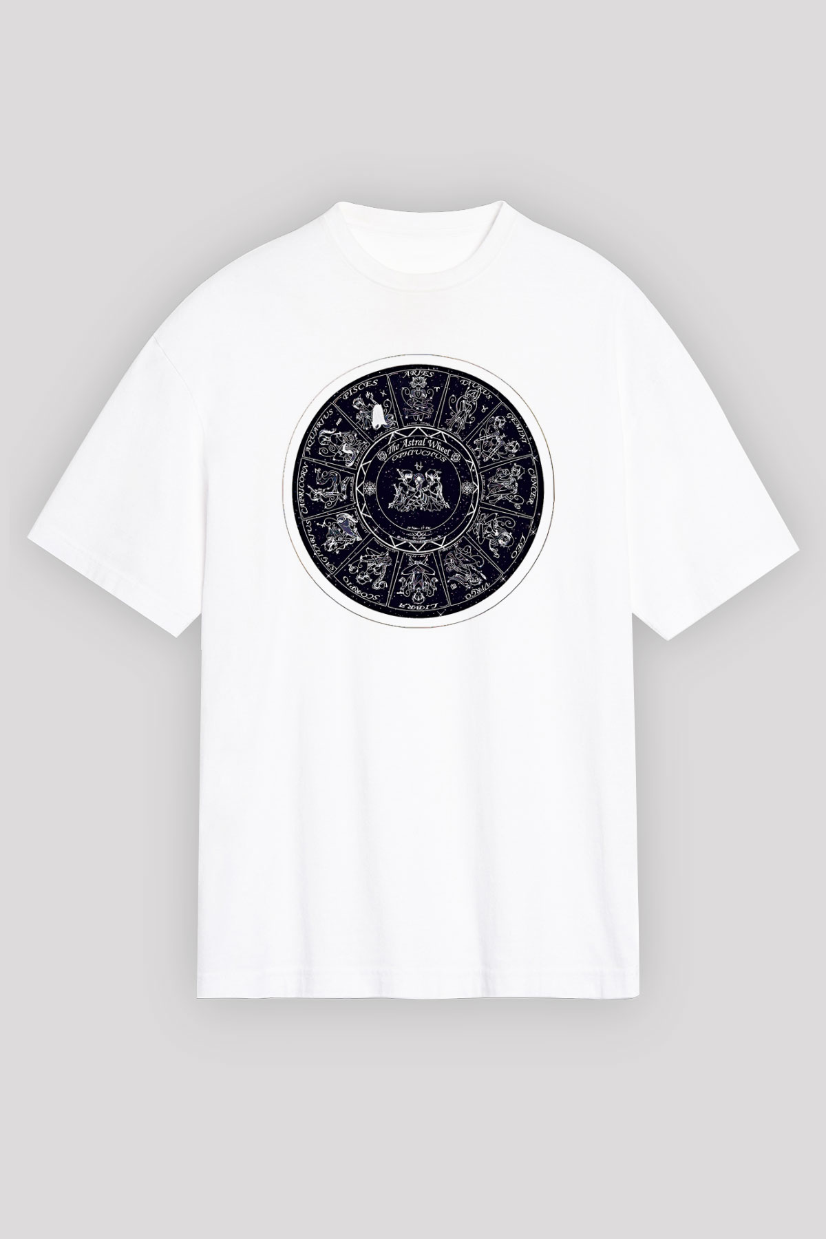 Yıldız Haritaları Baskılı Beyaz Unisex Oversize Tişört - Tshirt