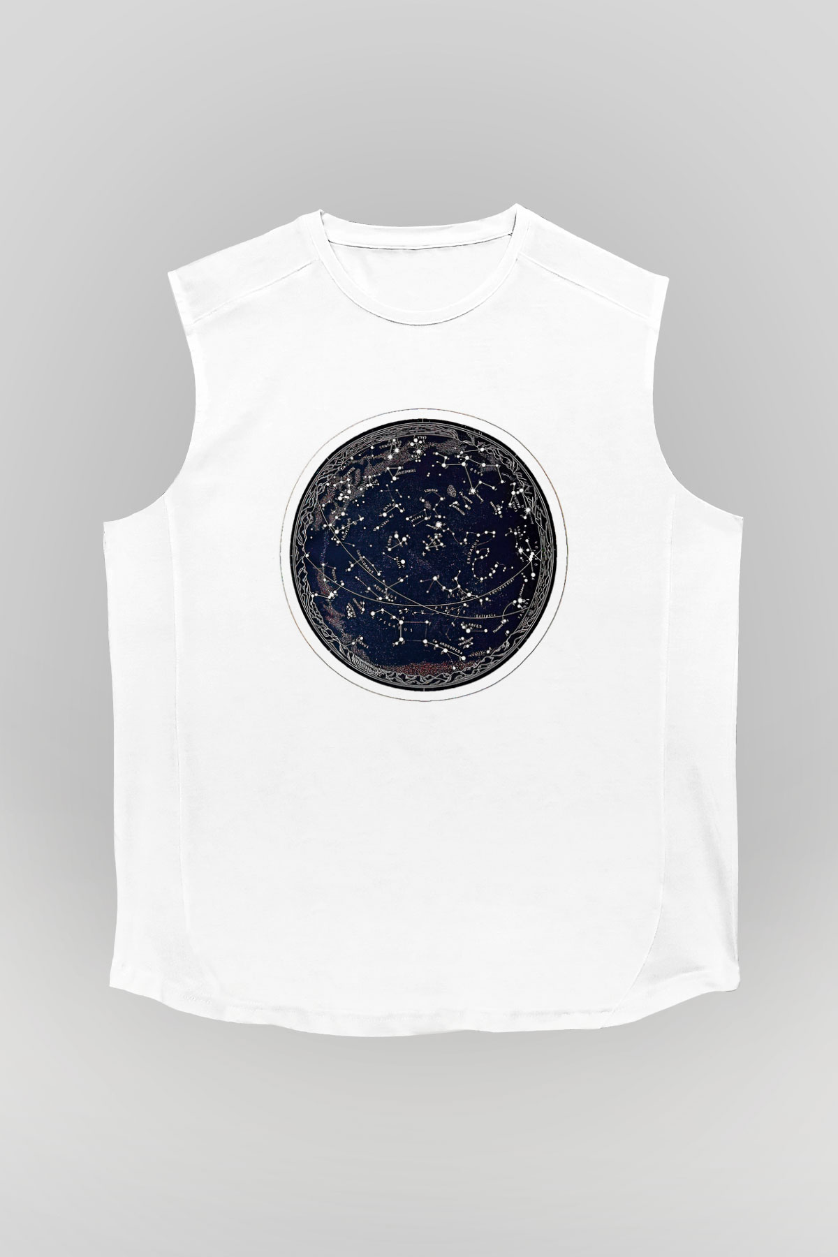 Yıldız Haritaları Baskılı Beyaz Unisex Kolsuz Tişört - Tshirt