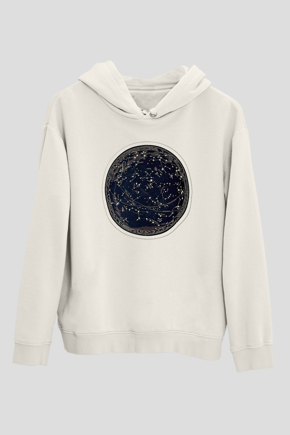 Yıldız Haritaları Baskılı Beyaz Unisex Hoodie