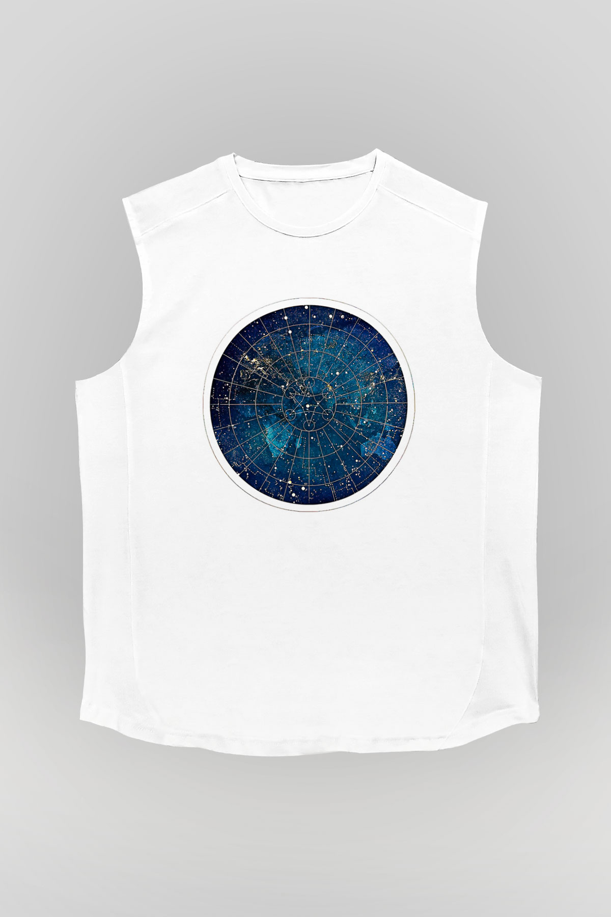 Yıldız Haritaları Baskılı Beyaz Unisex Kolsuz Tişört - Tshirt