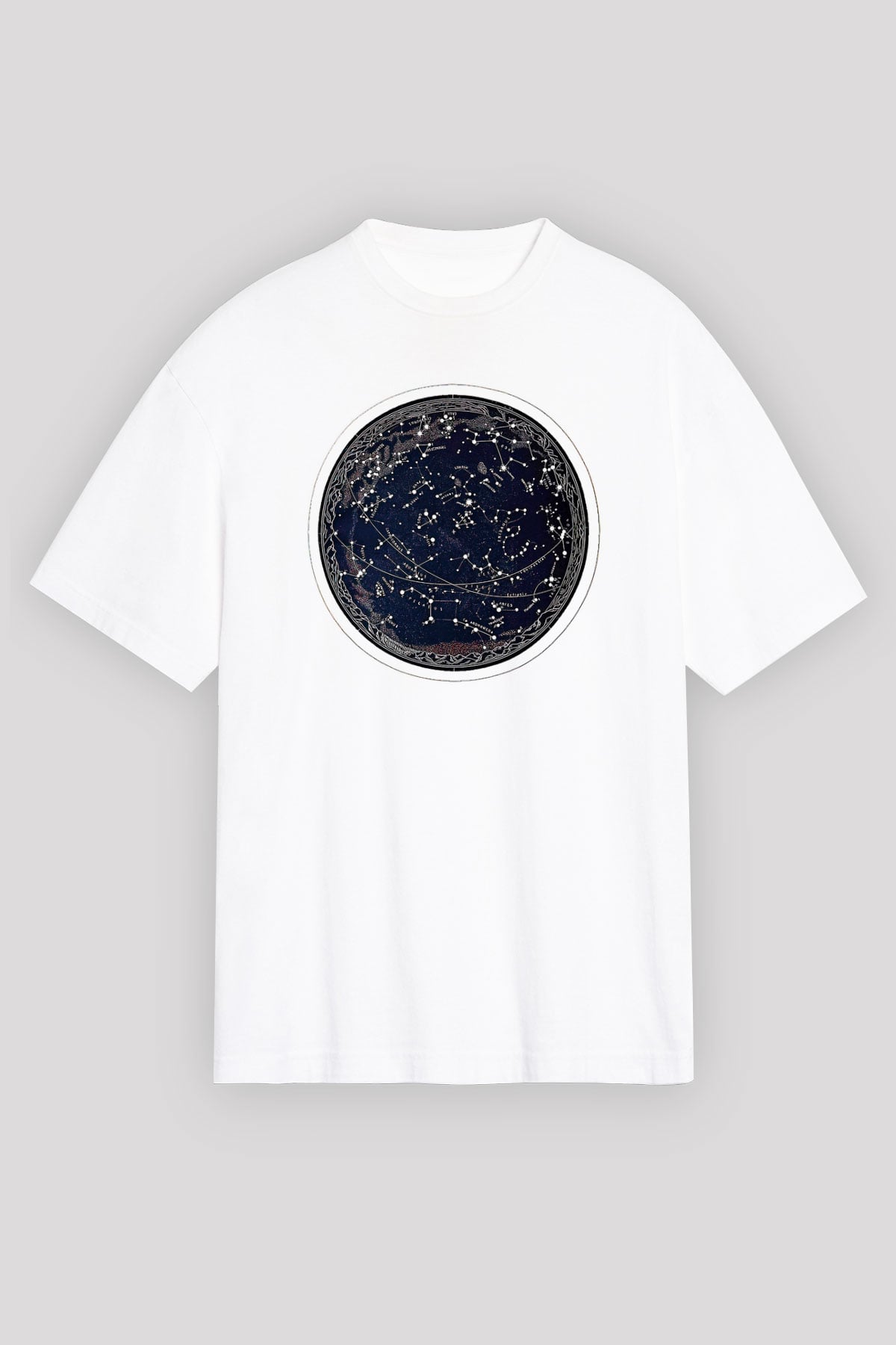Yıldız Haritaları Baskılı Beyaz Unisex Oversize Tişört - Tshirt
