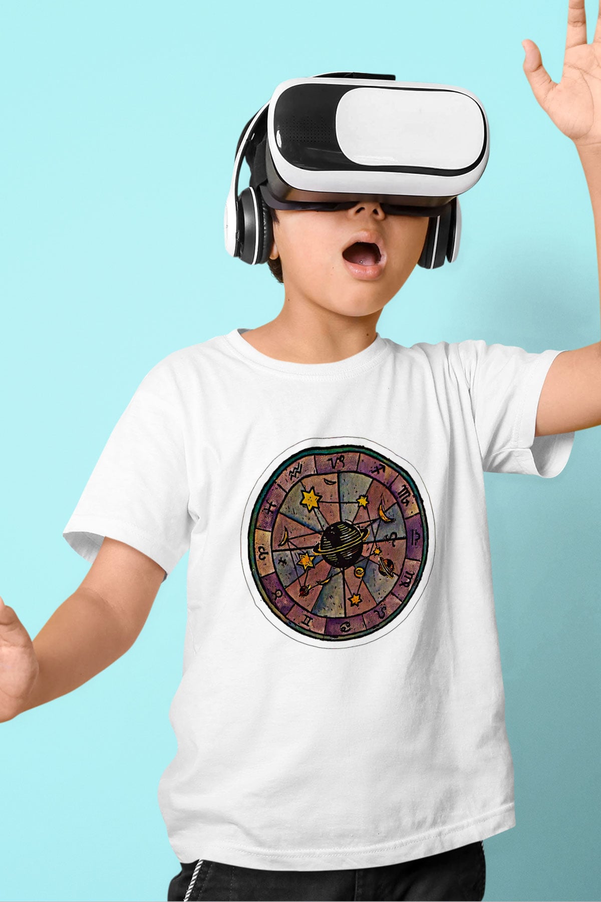Yıldız Haritaları Baskılı Beyaz Unisex Beyaz Çocuk Tişört - Tshirt