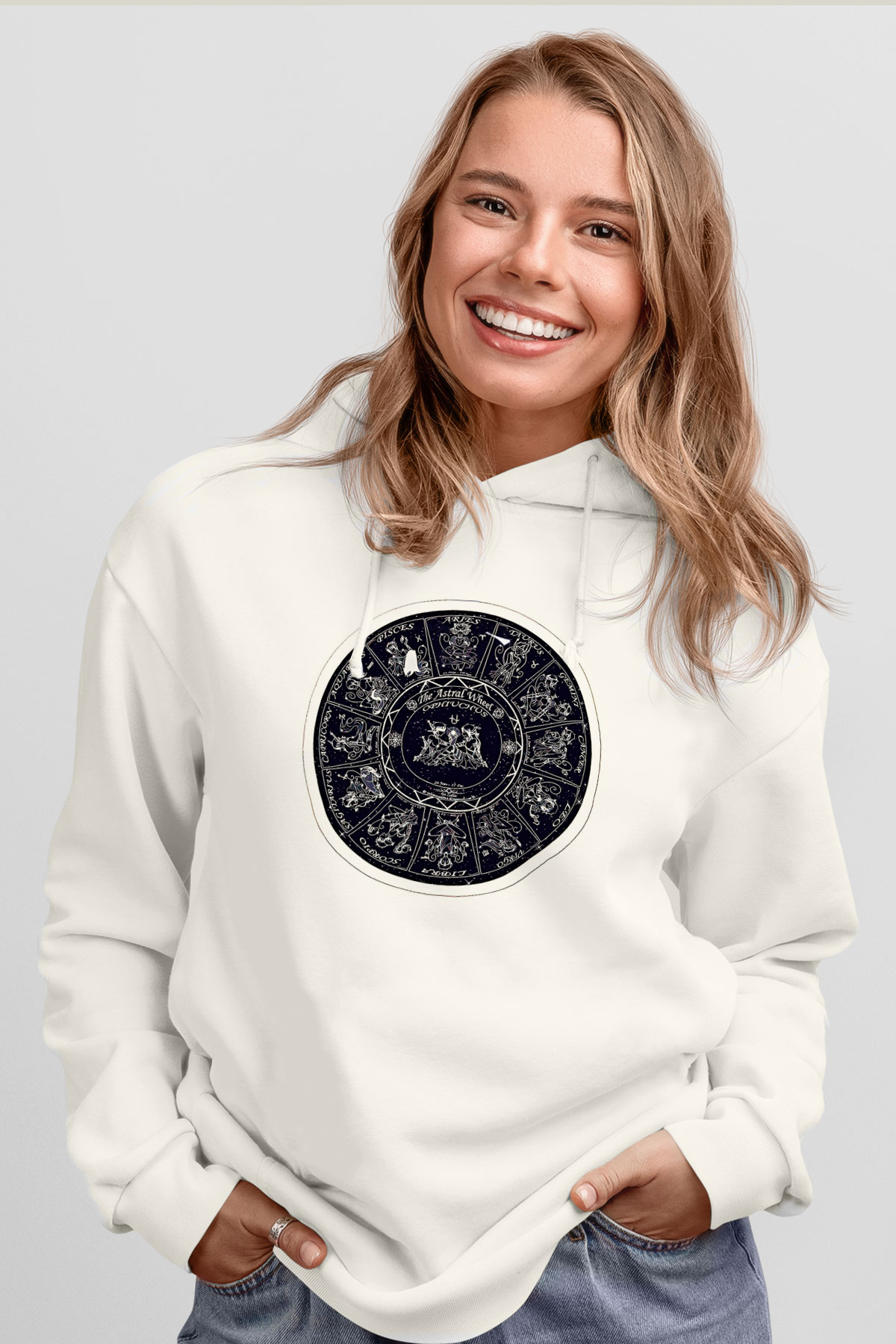 Yıldız Haritaları Baskılı Beyaz Unisex Hoodie