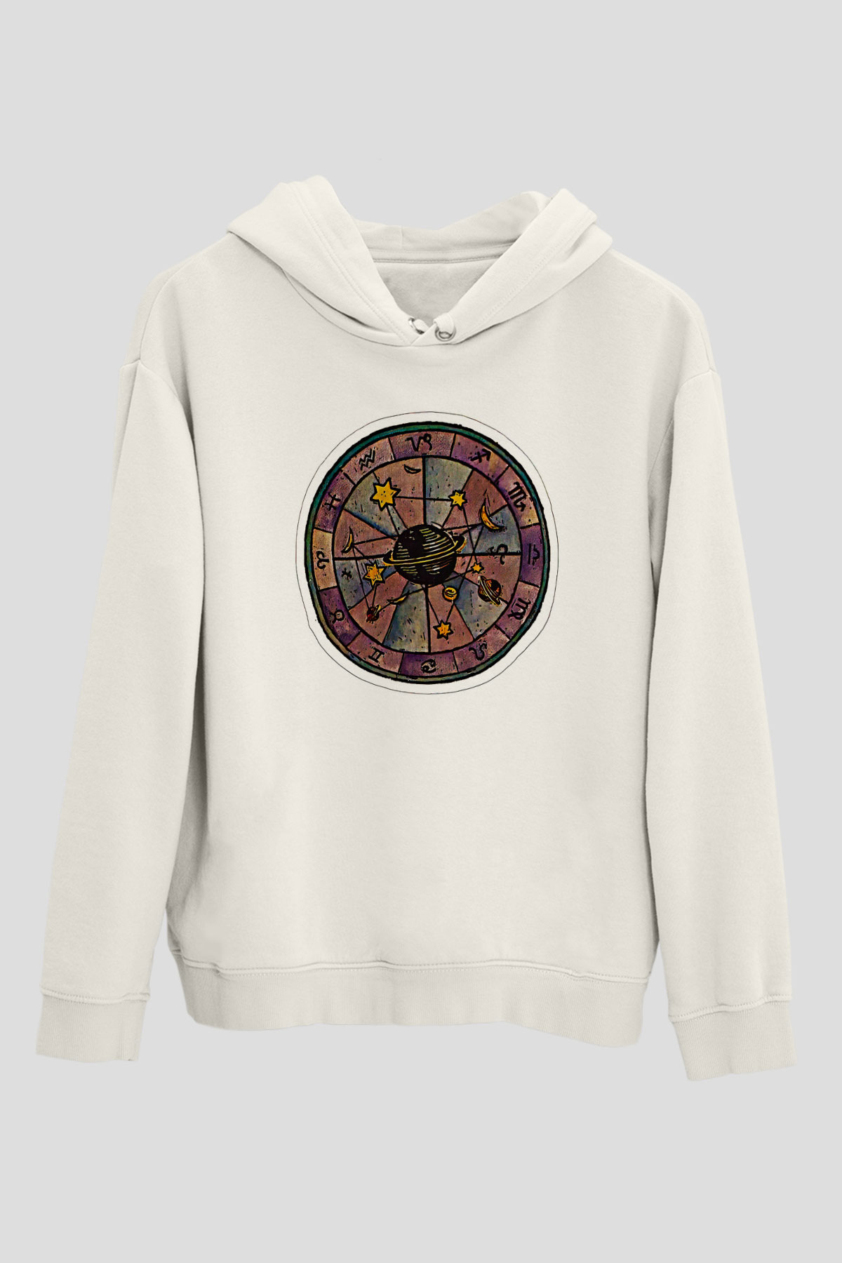 Yıldız Haritaları Baskılı Beyaz Unisex Hoodie