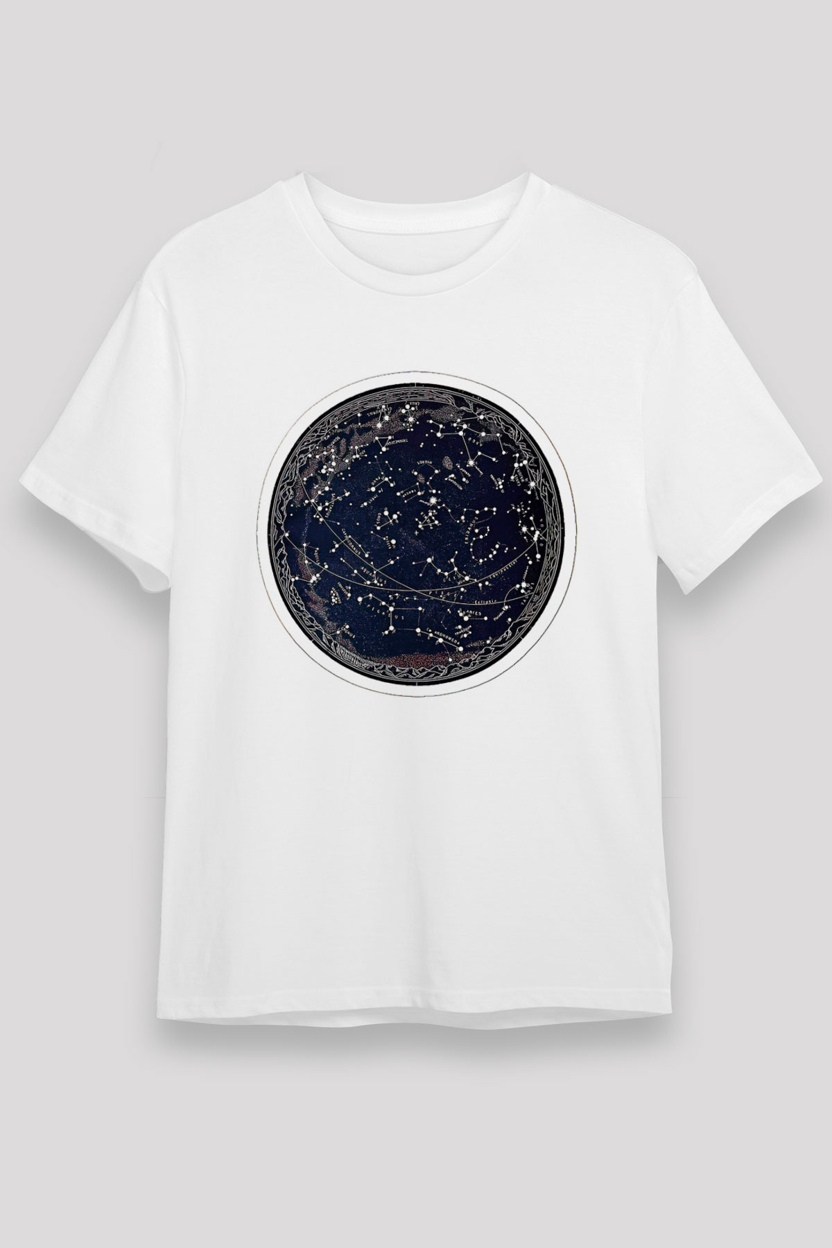 Yıldız Haritaları Unisex Baskılı Beyaz Tişört - Tshirt