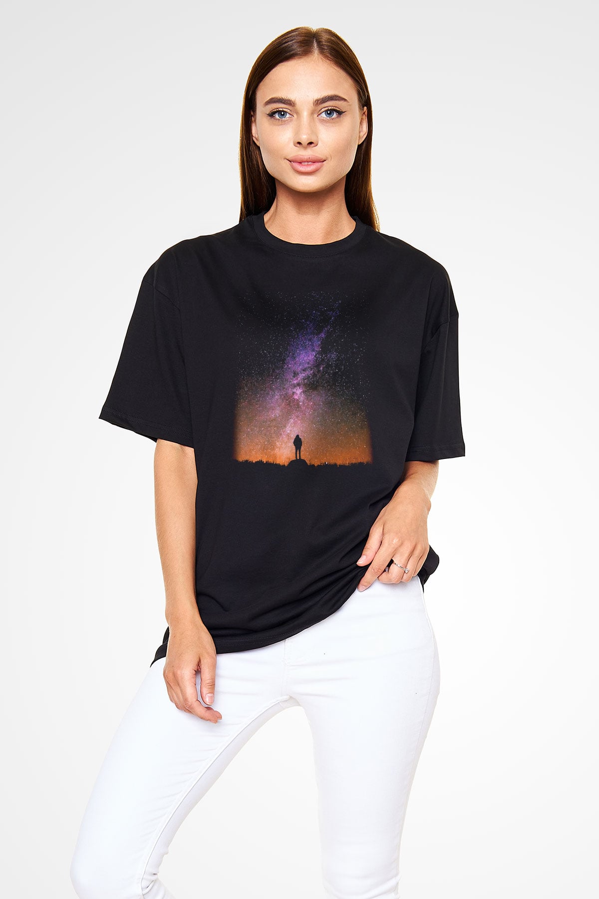 Yıldız Siyah Unisex Oversize Tişört T-Shirt