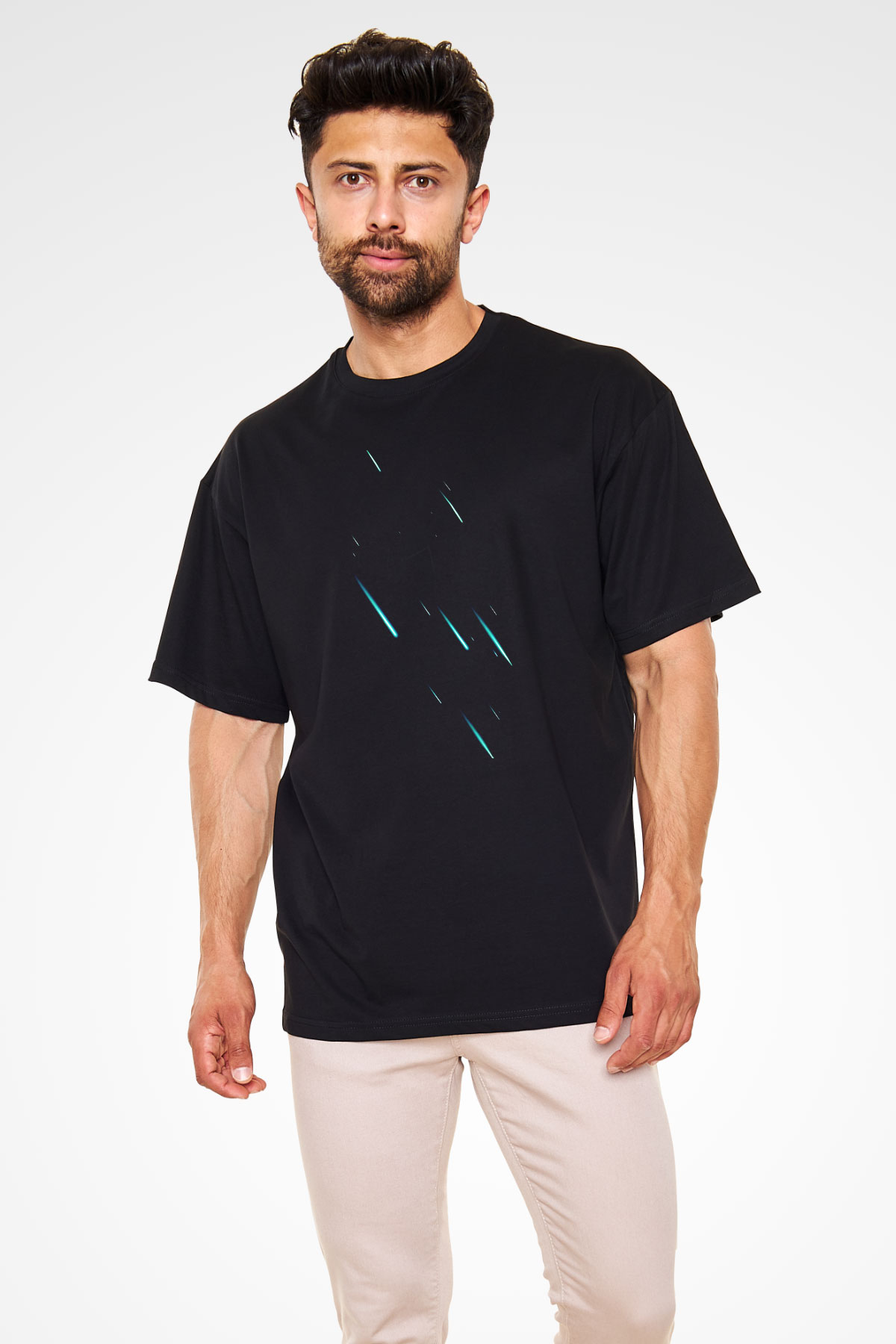 Yıldız Siyah Unisex Oversize Tişört T-Shirt