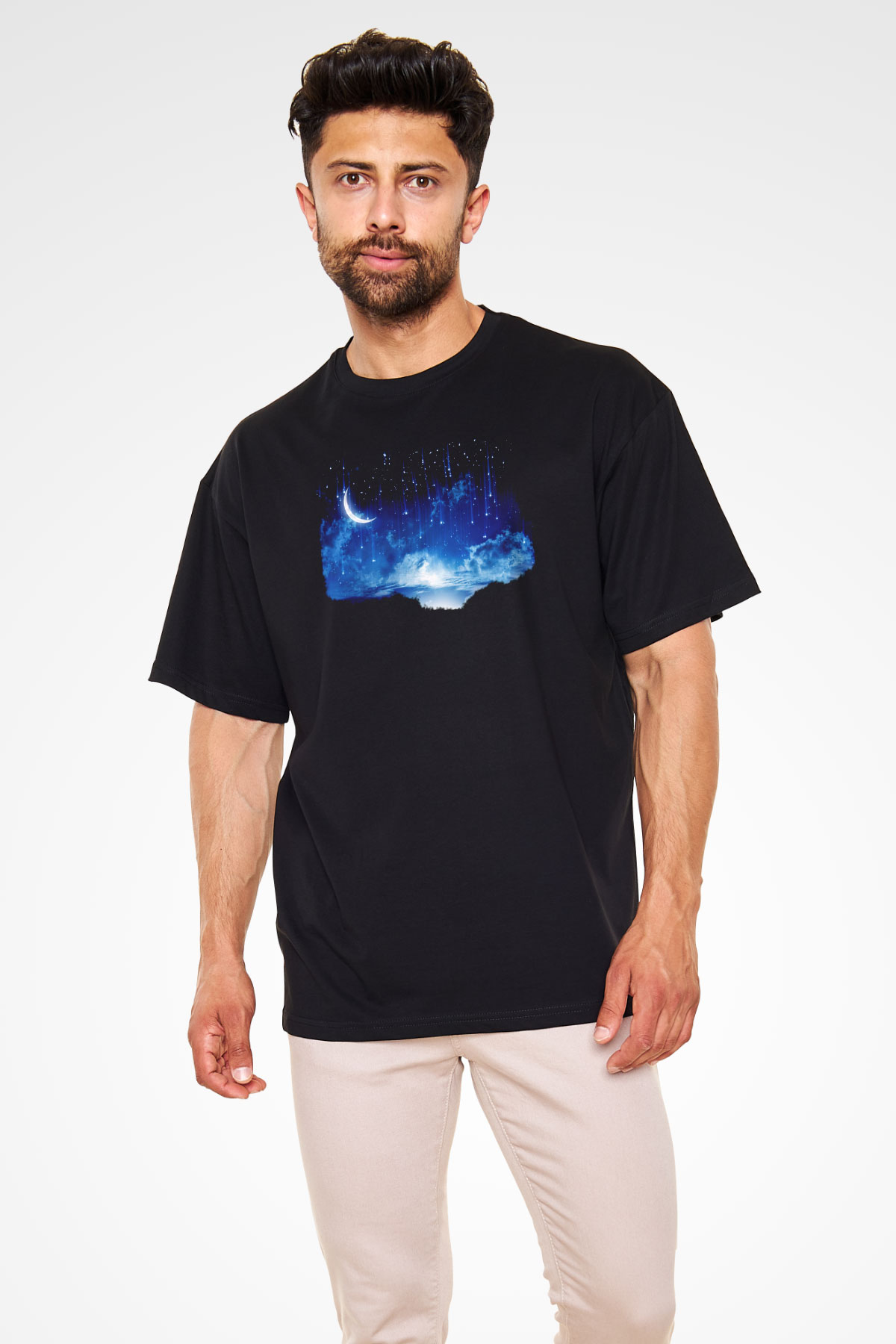 Yıldız Siyah Unisex Oversize Tişört T-Shirt