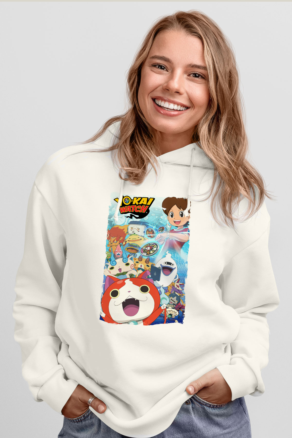 Yo-kai Watch Beyaz Unisex Hoodie