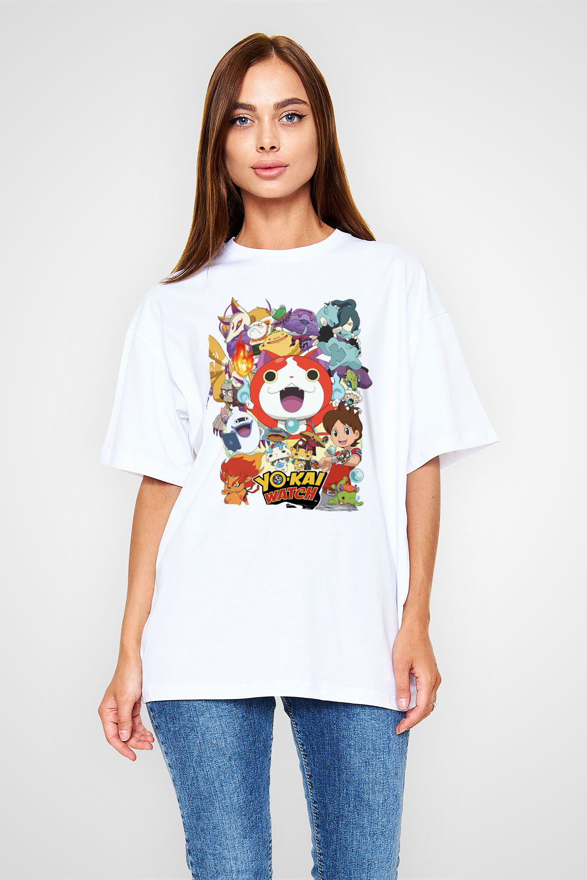 Yo-kai Watch Beyaz Oversize Tişört Oversize T-shirt