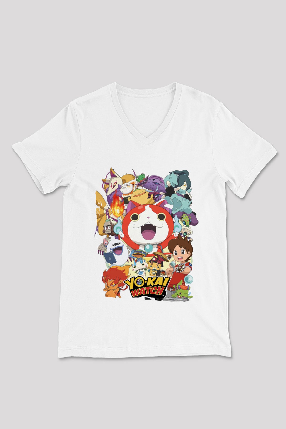 Yo-kai Watch Beyaz Unisex V Yaka Tişört