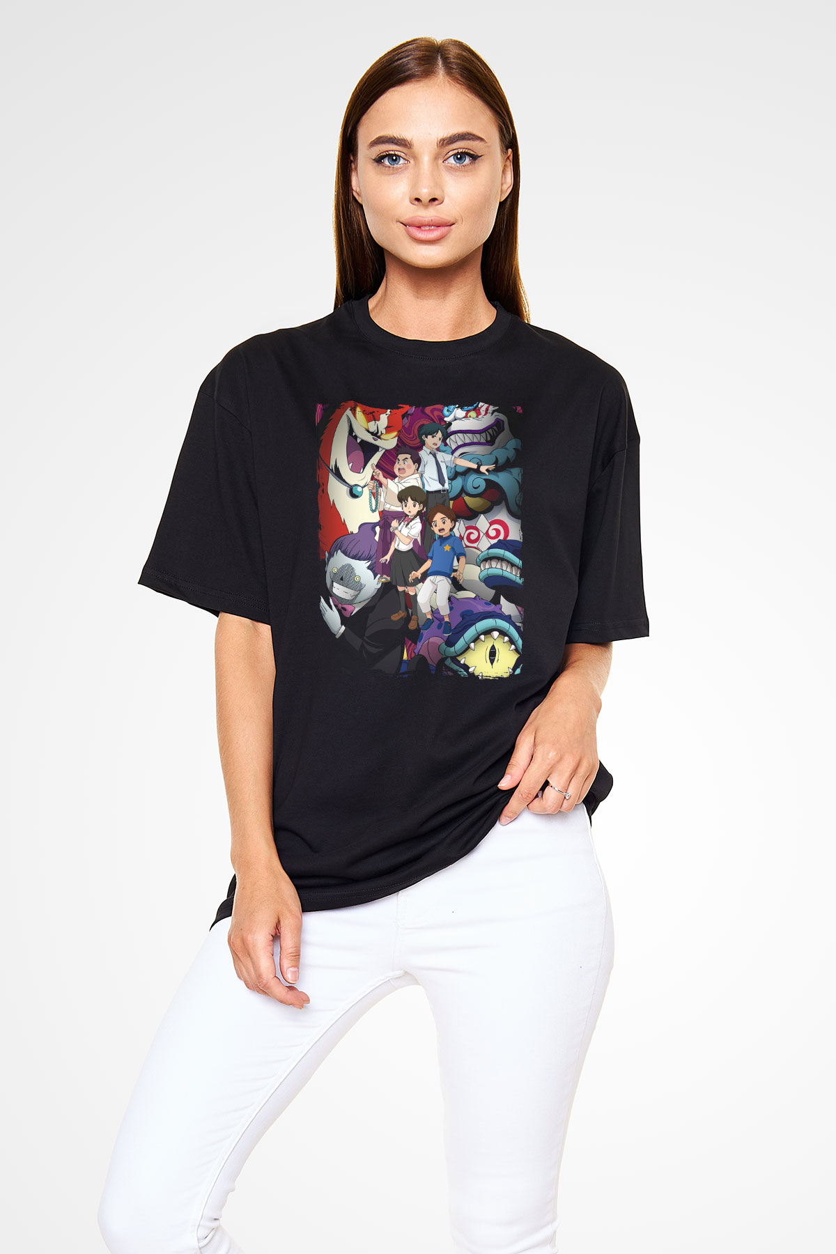 Yo-kai Watch Siyah Oversize Tişört Oversize T-shirt
